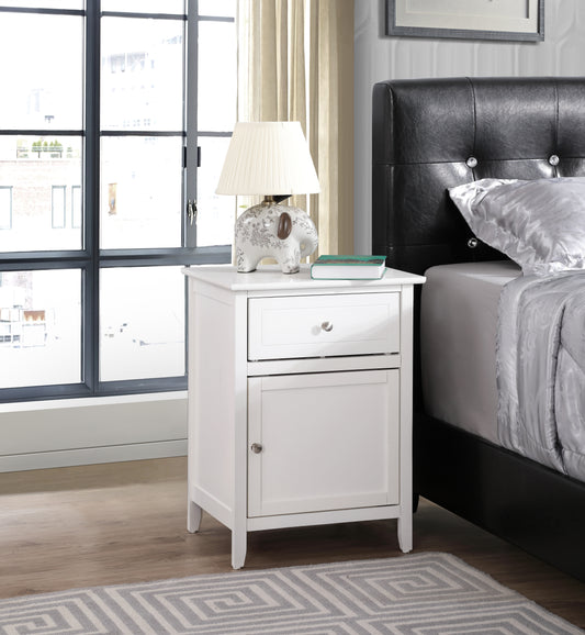White bedside table with drawer and cabinet for bedroom storage