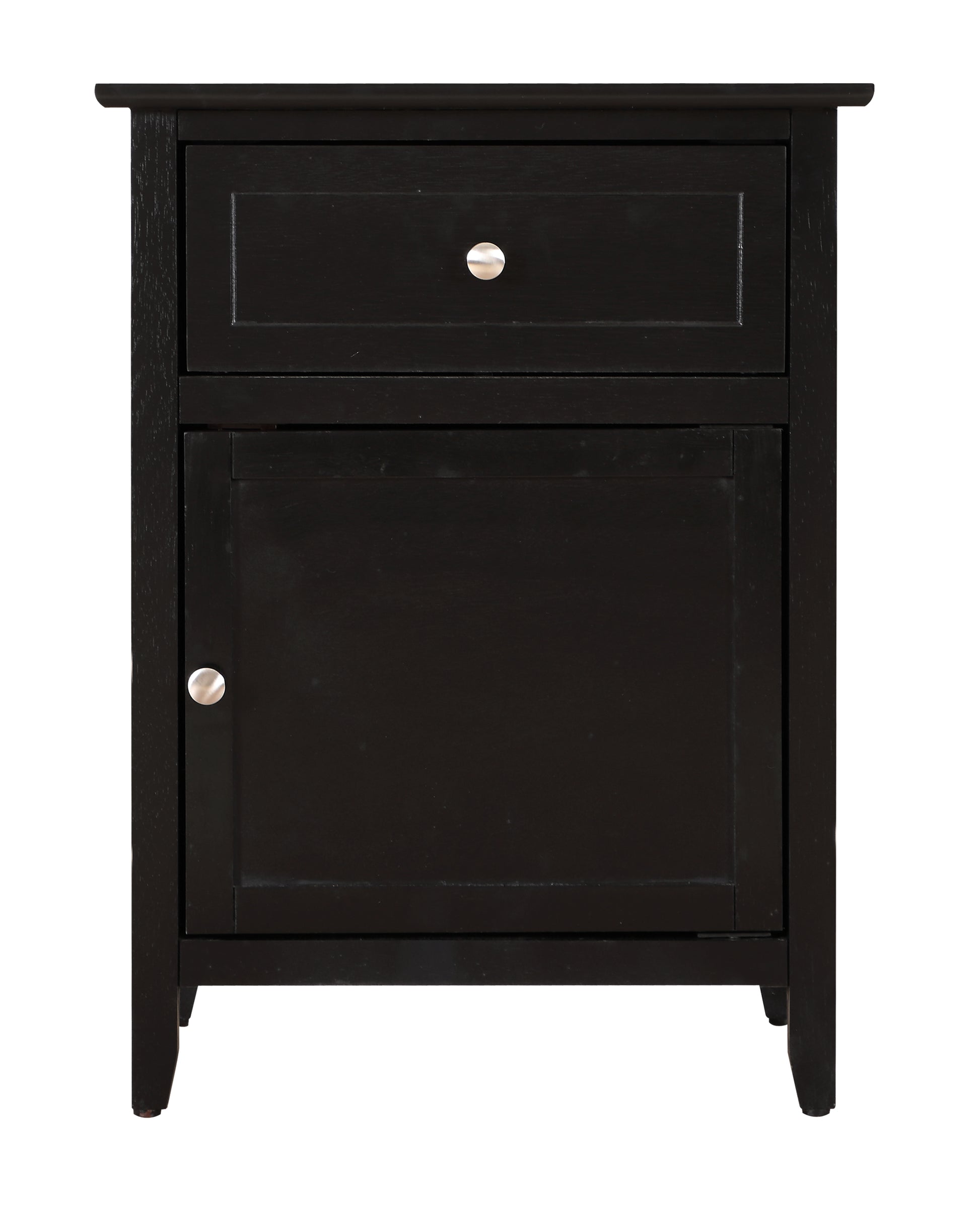 Classic black wooden nightstand with a single drawer and cabinet