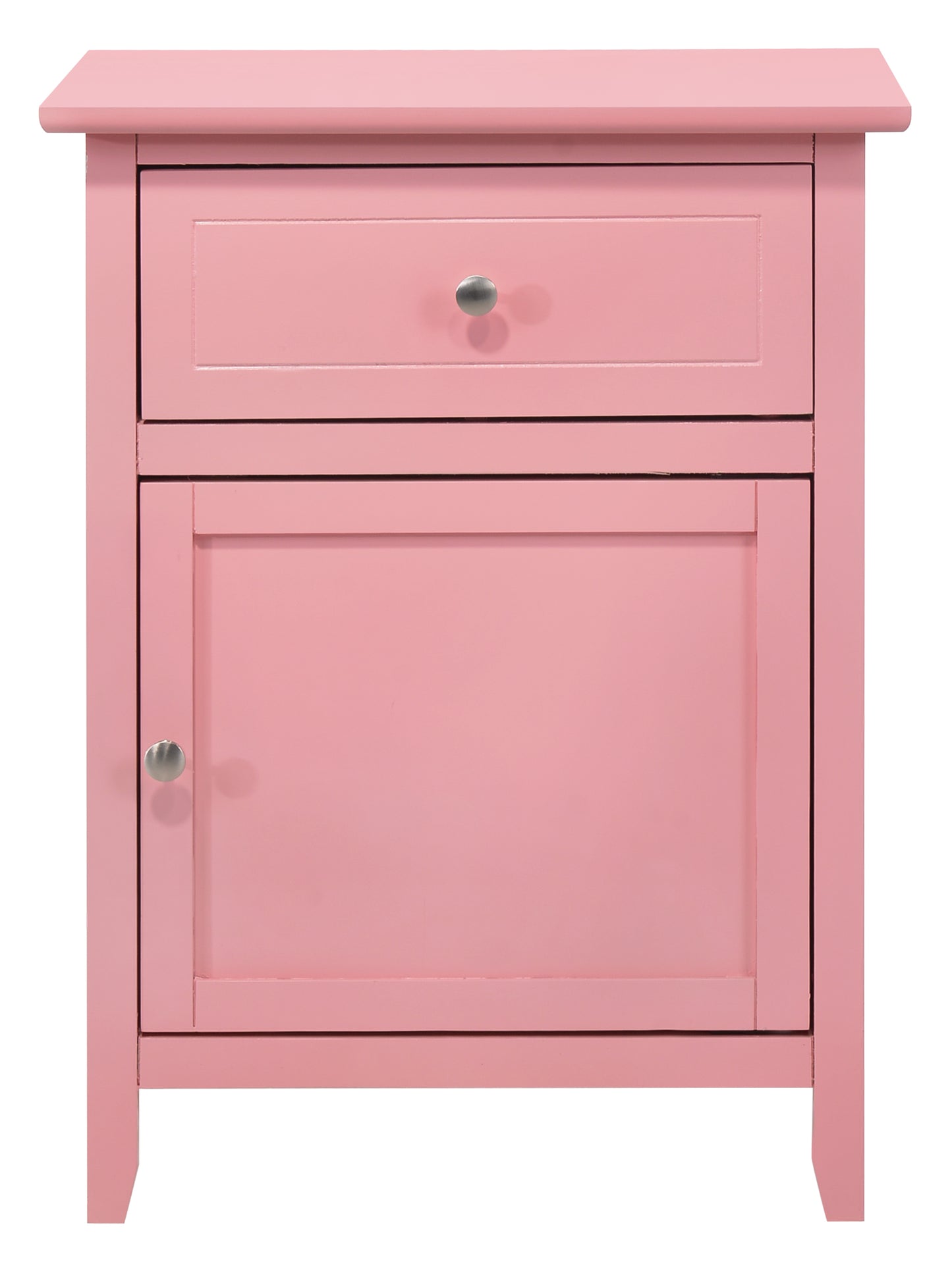 Pink bedside table with one drawer and cabinet door