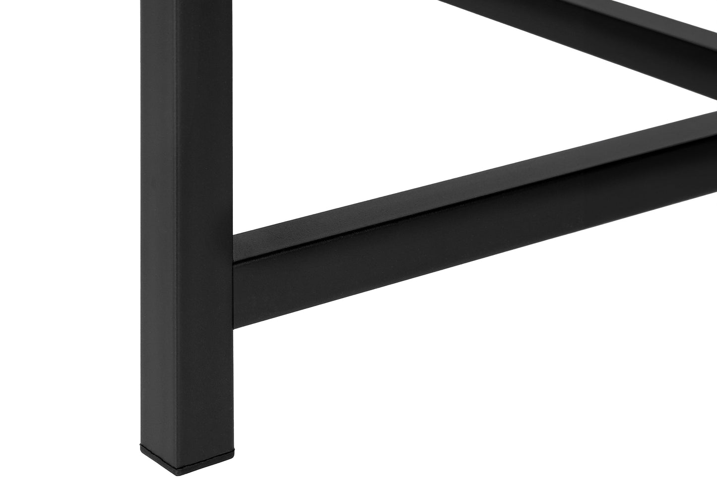 Closeup of a black metal table leg with clean modern lines