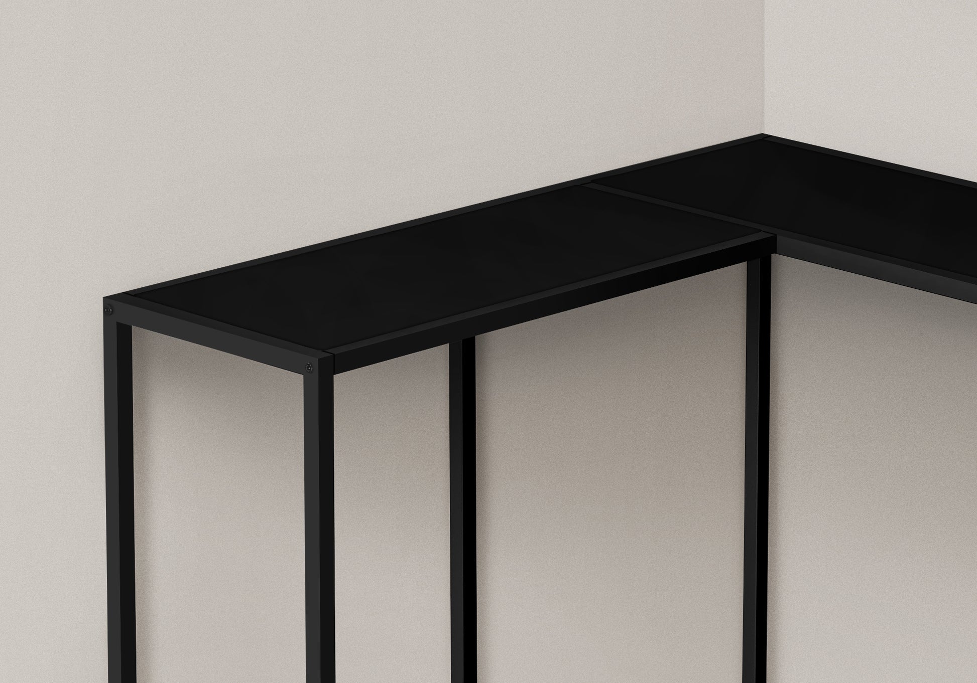 Sleek black metal console table with clean lines perfect for modern living spaces