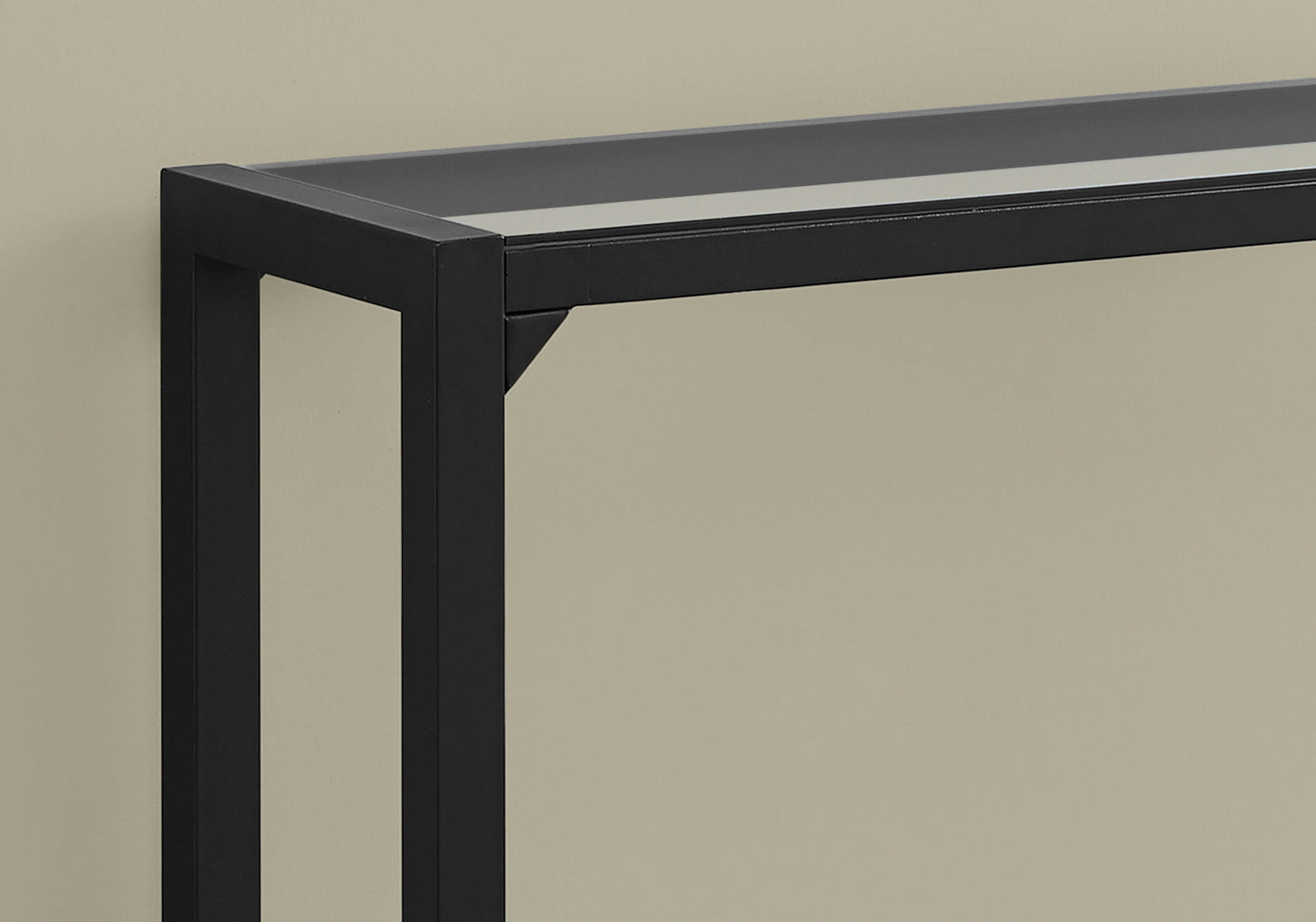 Black metal framed console table with faux marble top
