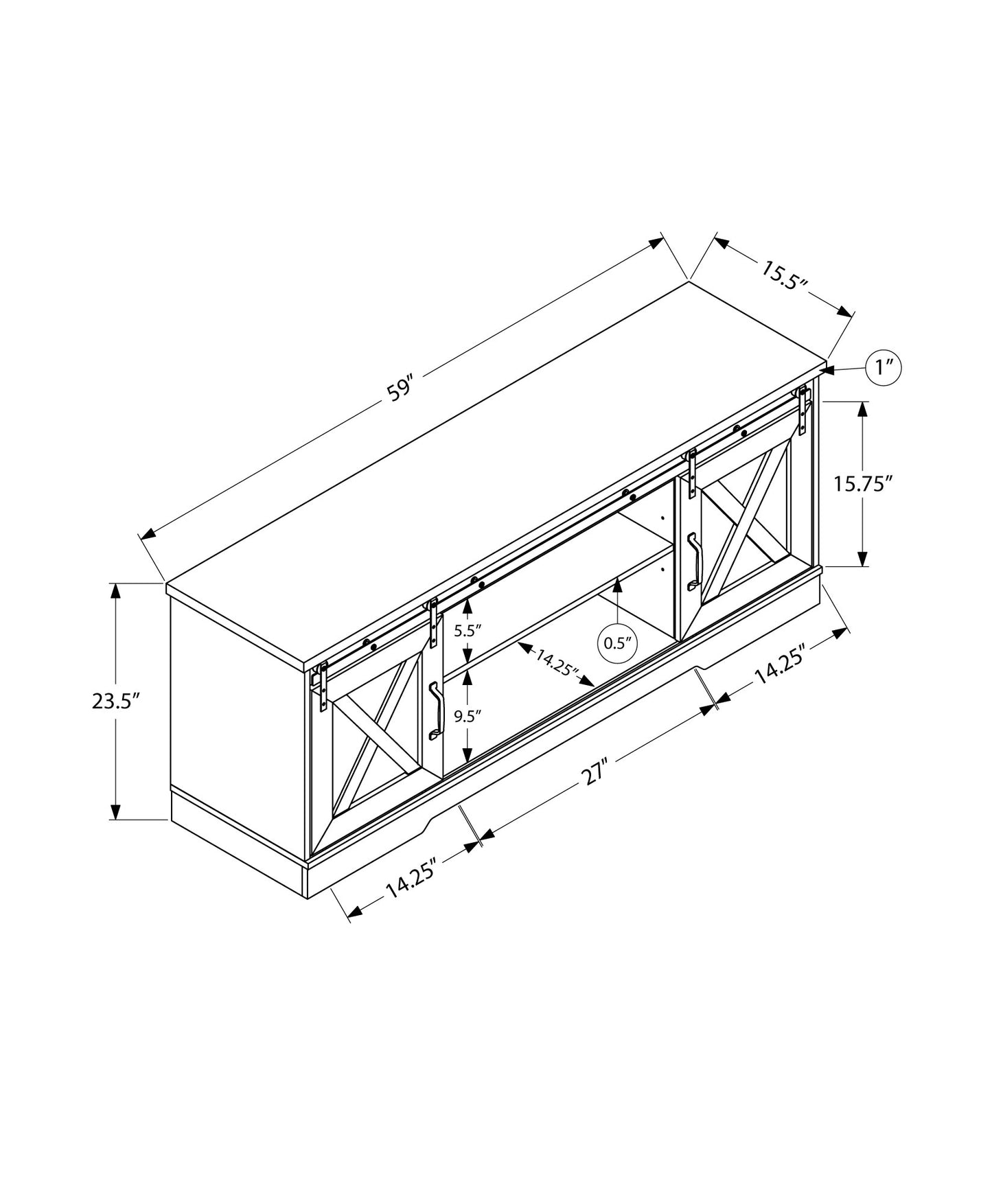 Barn door media console dimensions  L x  W x  H