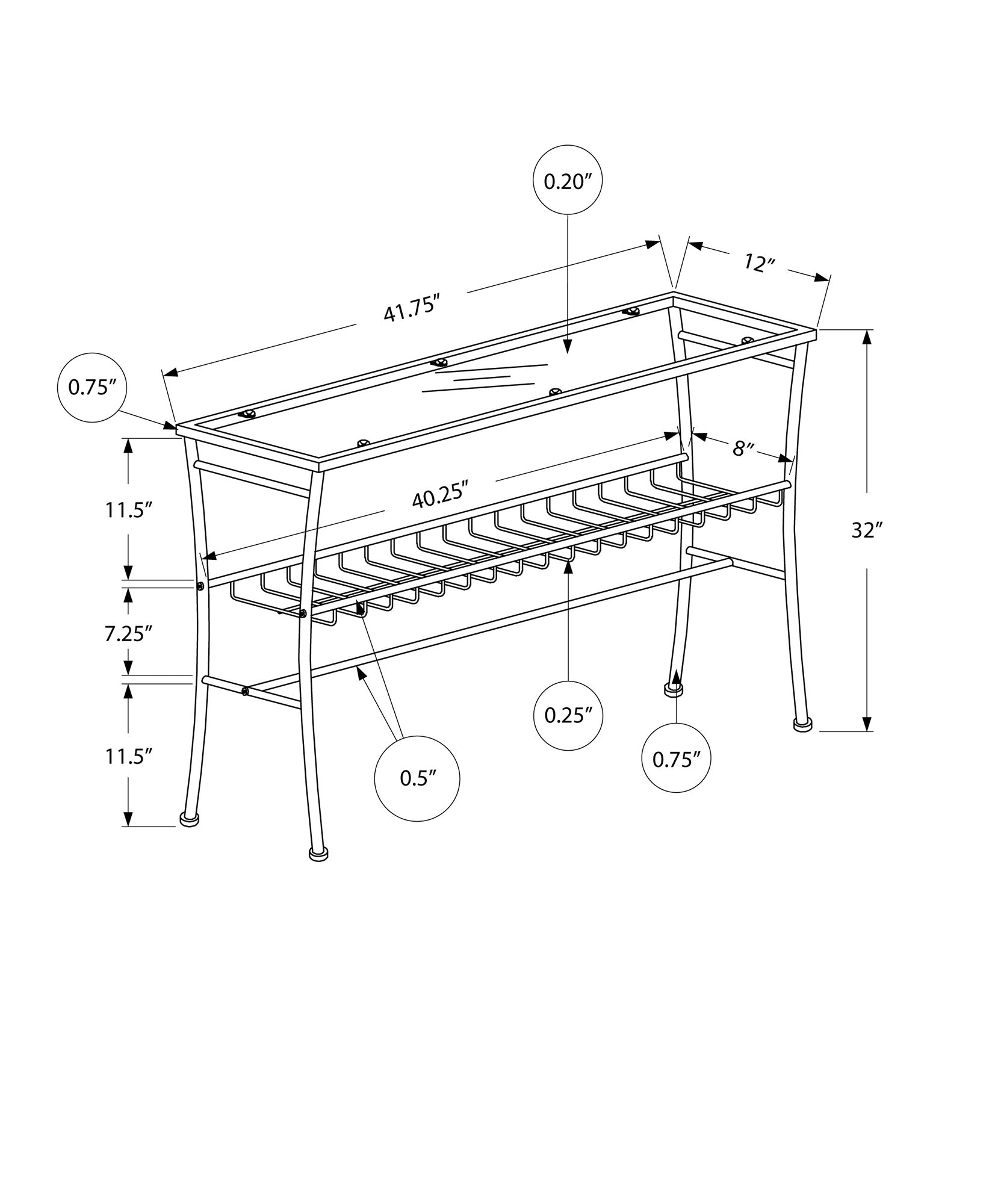 Technical drawing of a metal planter stand with dimensions