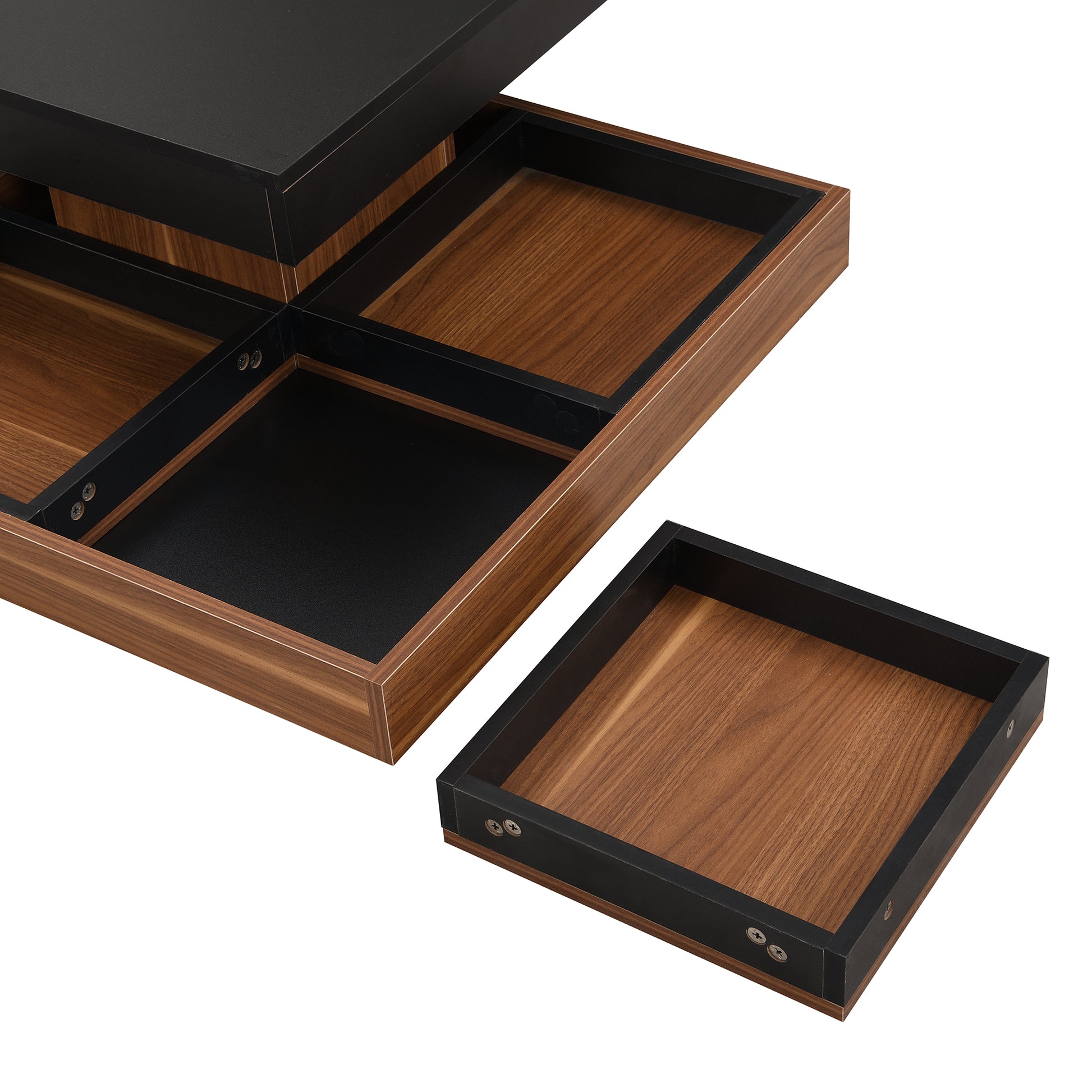 Sleek black and walnut modern desk organizer with pullout drawer and compartments