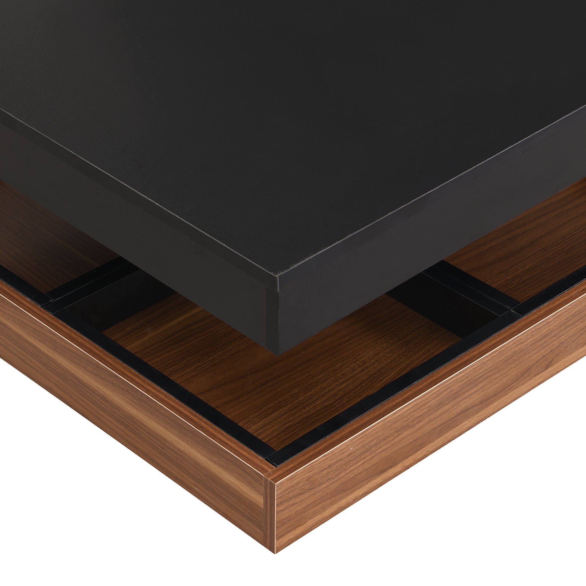 Modern walnut nightstand with sleek black top