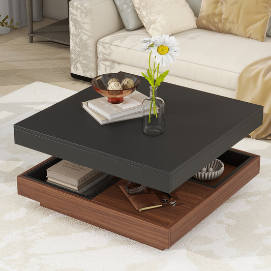 Modern black lifttop coffee table with hidden storage and walnut finish