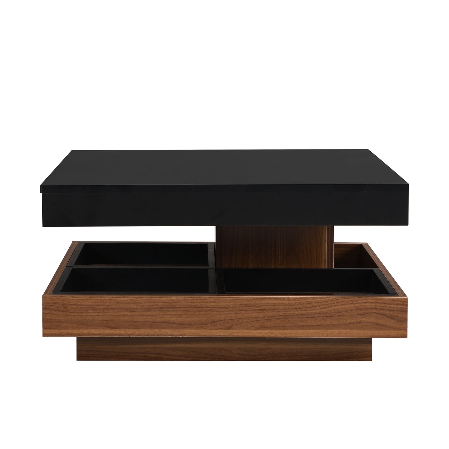 Black and walnut modern coffee table with ample storage