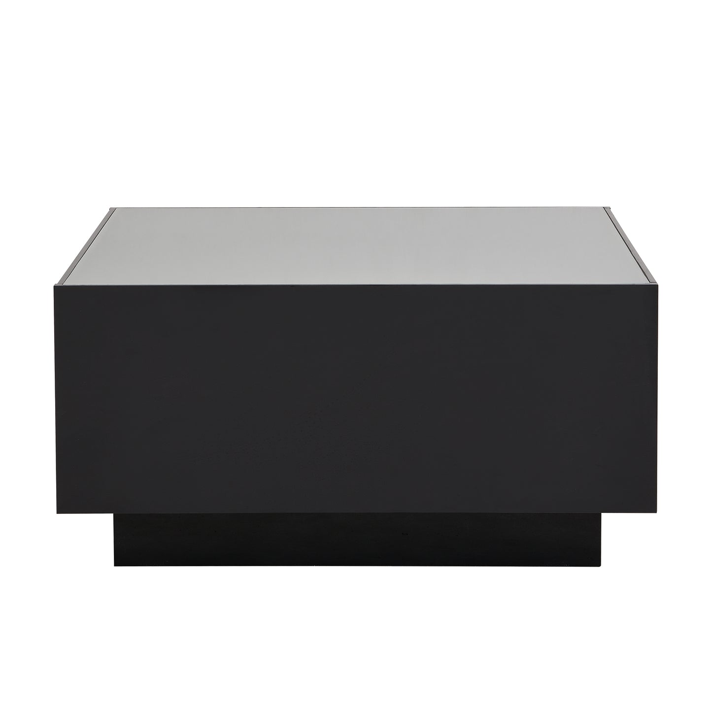 Sleek black modern coffee table with a glossy tabletop and a sturdy base