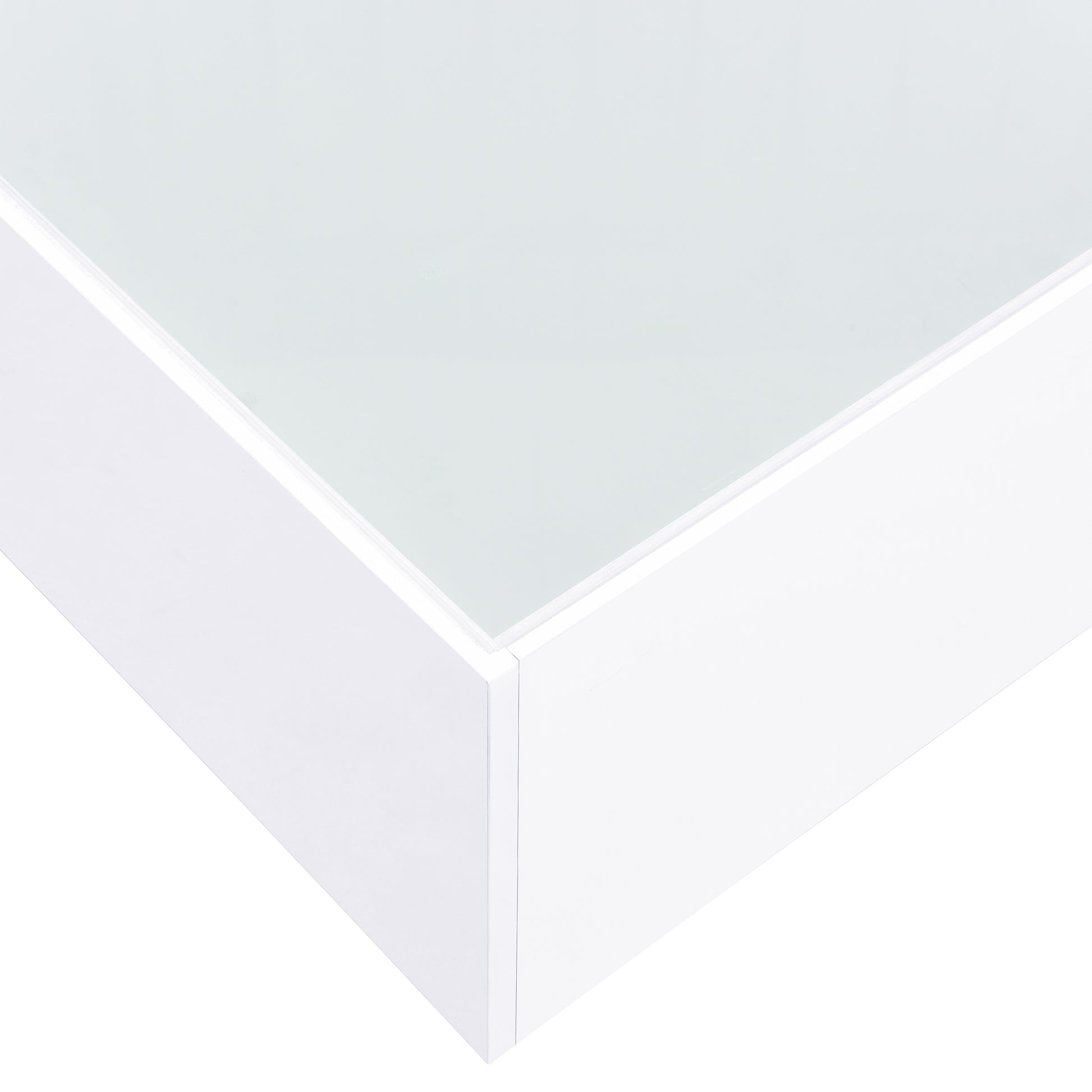 Closeup of a white modern frame with a frosted glass top perfect for art display