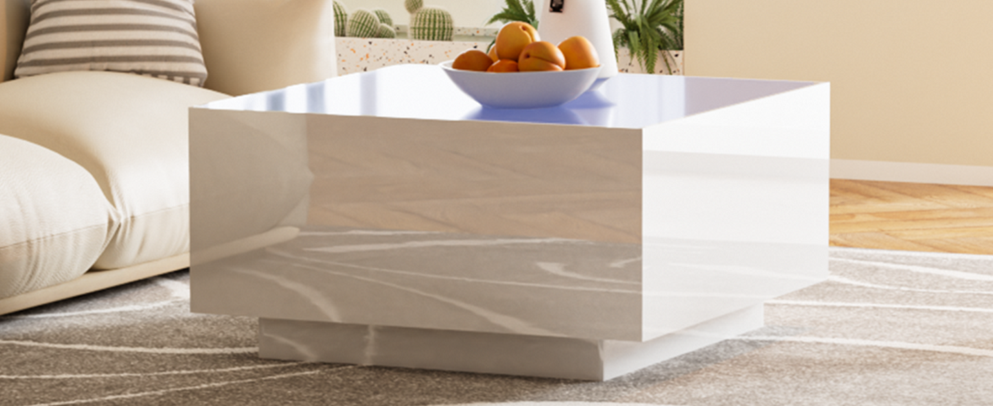 Modern white highgloss coffee table with integrated LED lighting perfect for living rooms