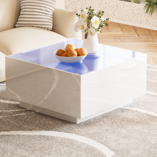 Modern white highgloss coffee table with integrated blue LED lighting