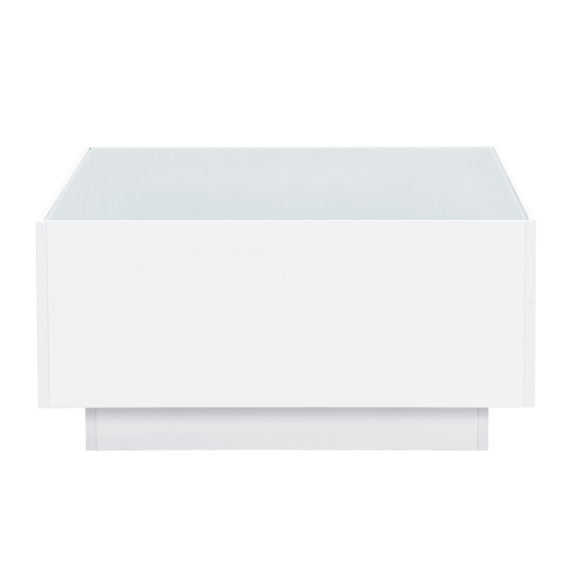 Sleek white lacquered coffee table with a glass top perfect for modern living rooms