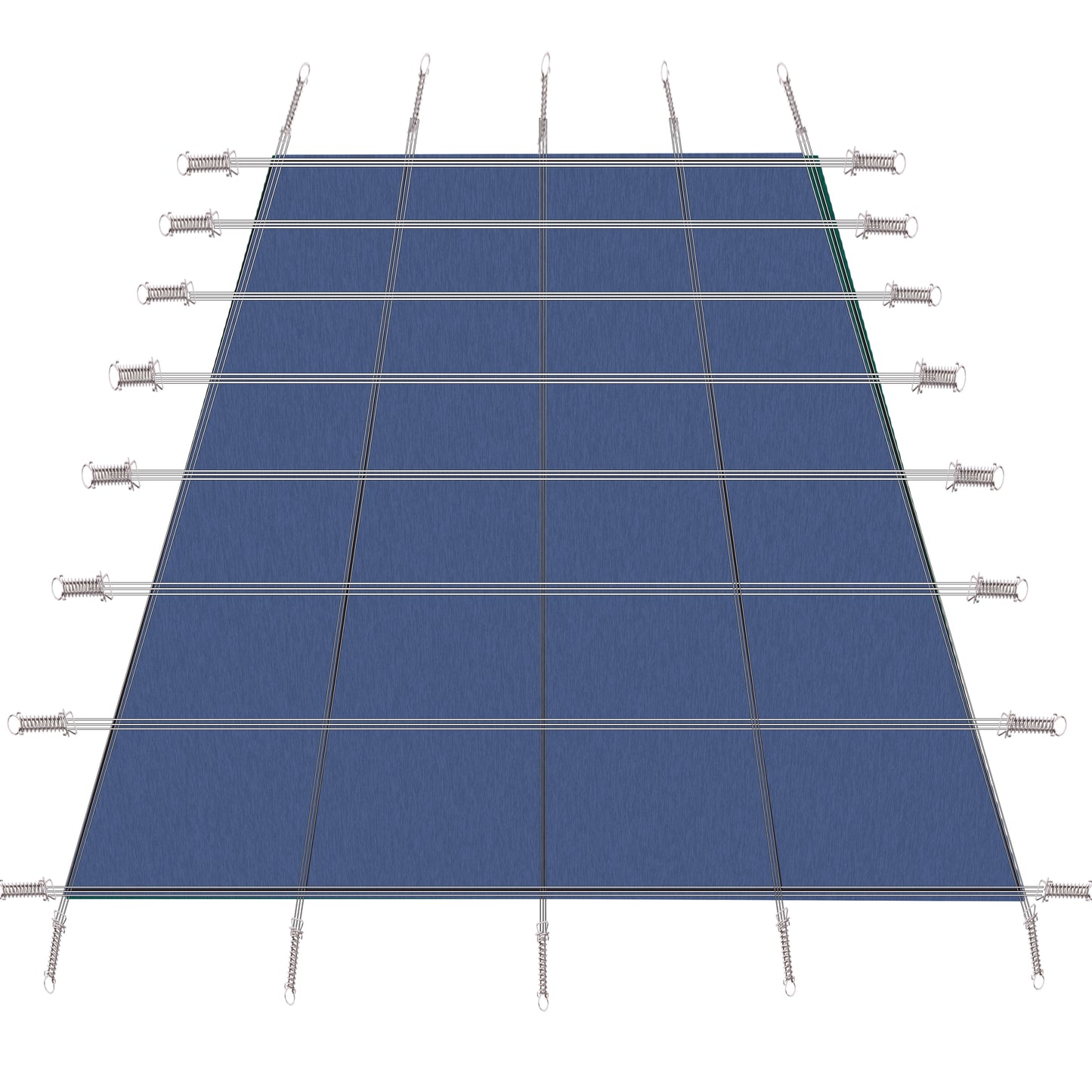 Blue tarpaulin sheet with metal grommets and spring clips for secure fastening