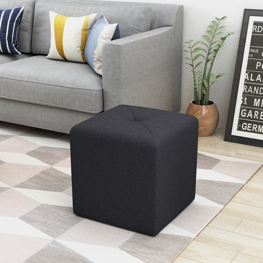 Dark gray fabric ottoman with tufted top modern accent furniture