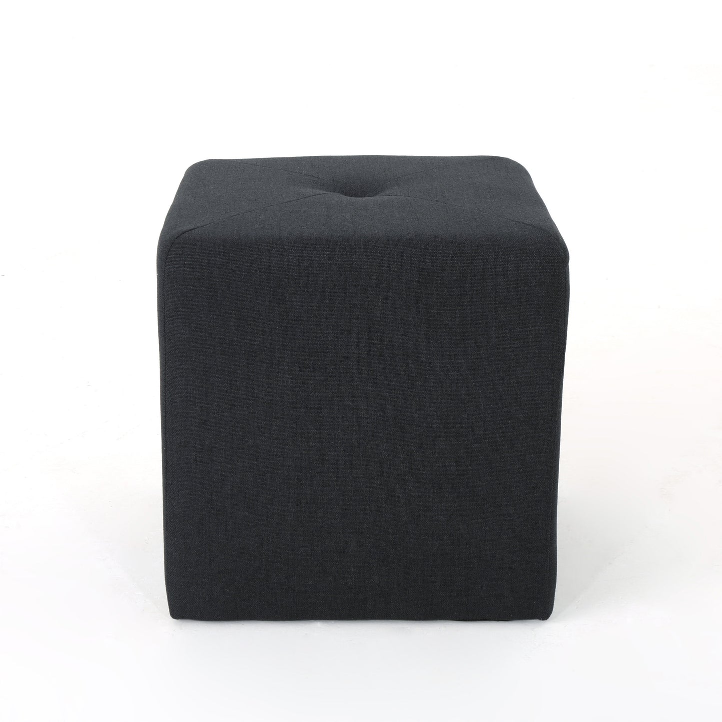 Dark gray fabric cube ottoman with tufted top
