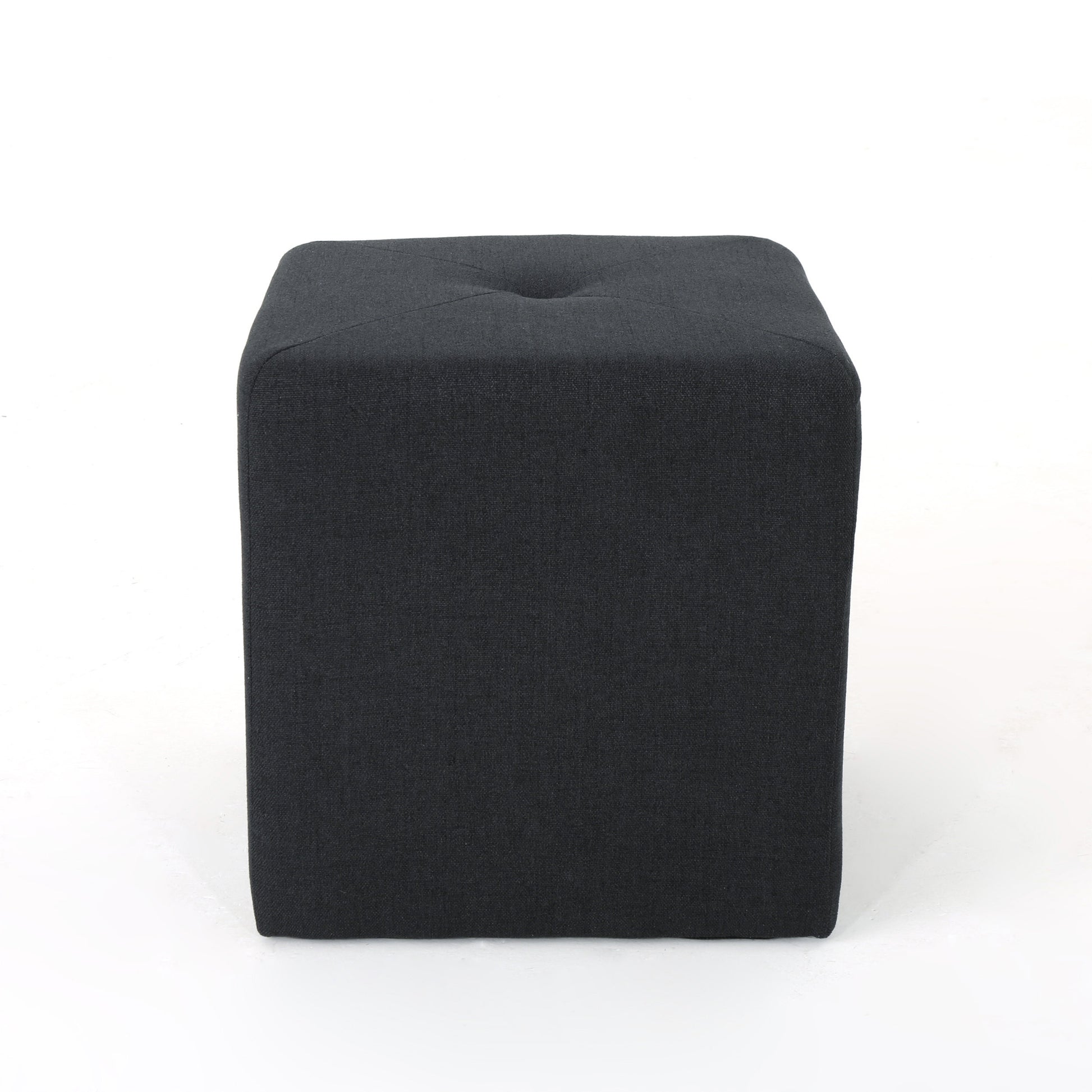 Dark gray fabric cube ottoman with tufted top