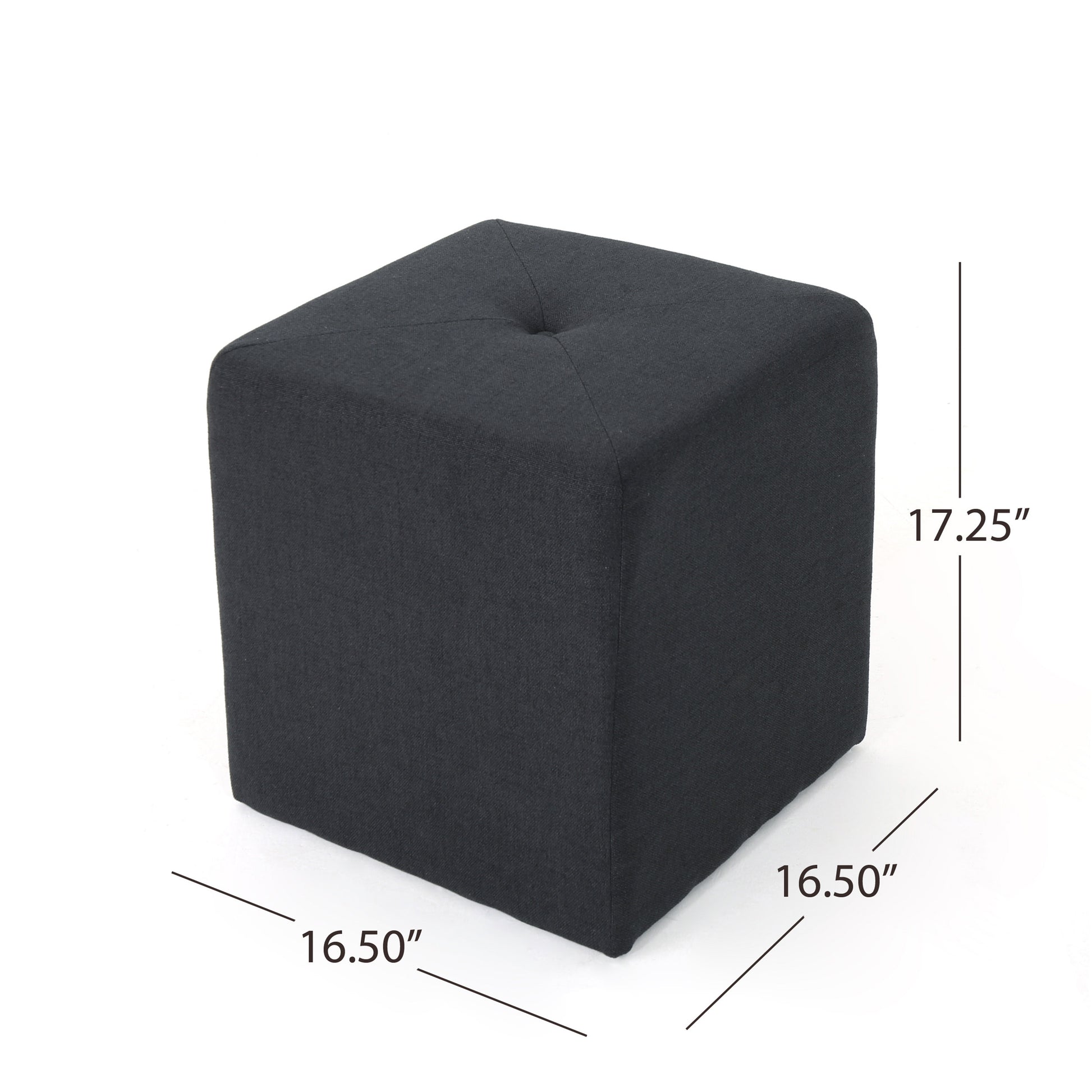 Tufted charcoal fabric cube ottoman with button detail