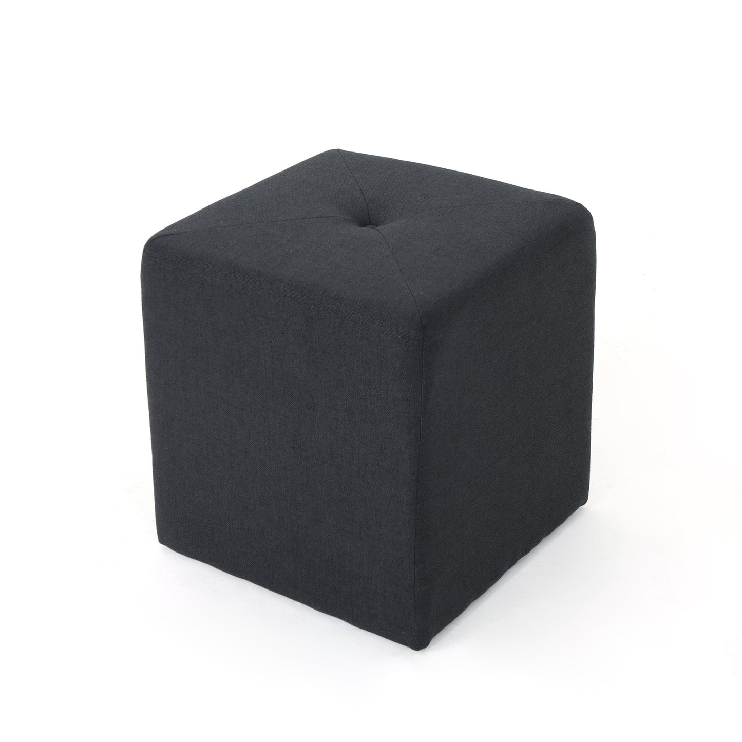Dark gray fabric cube ottoman with tufted top