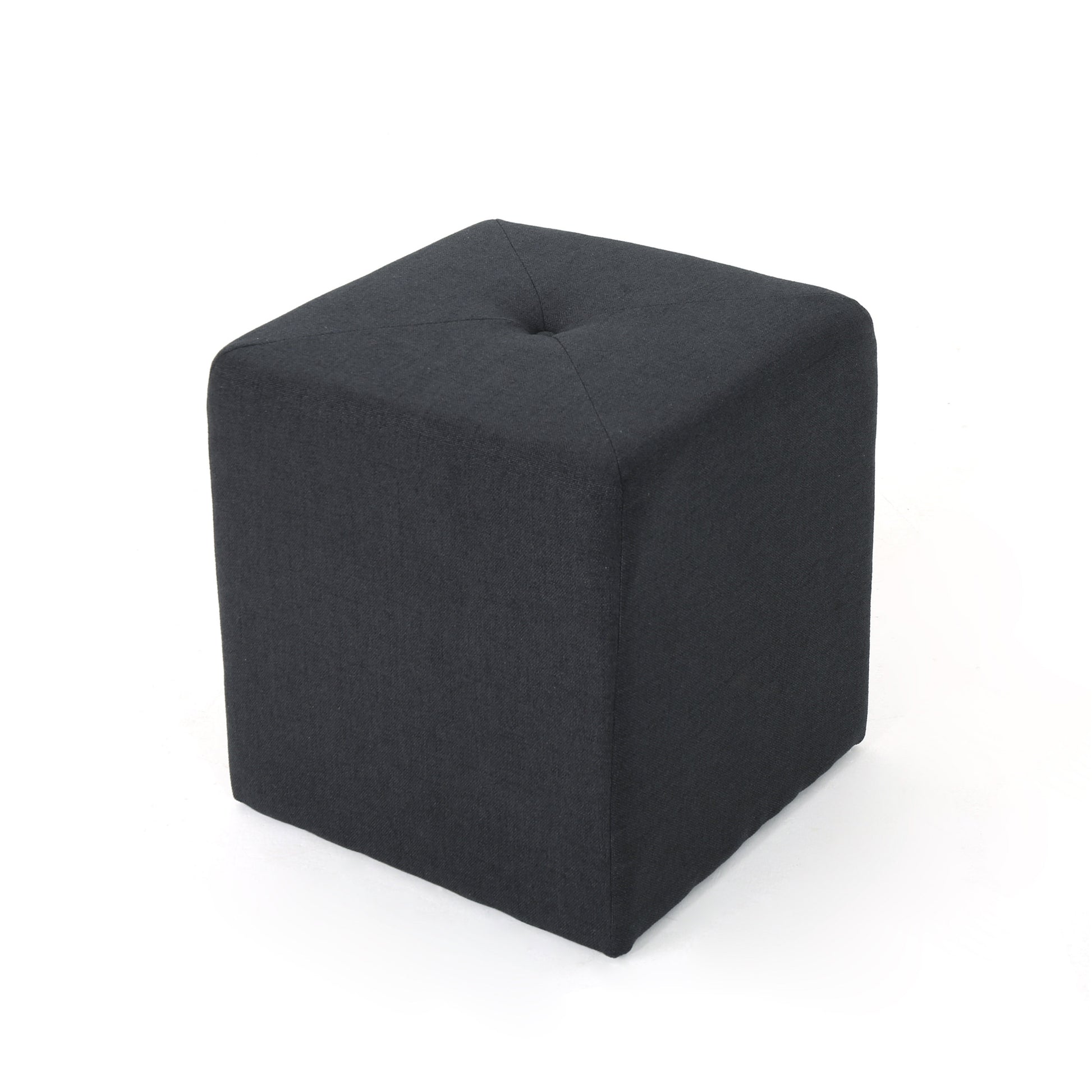 Dark gray fabric cube ottoman with tufted top