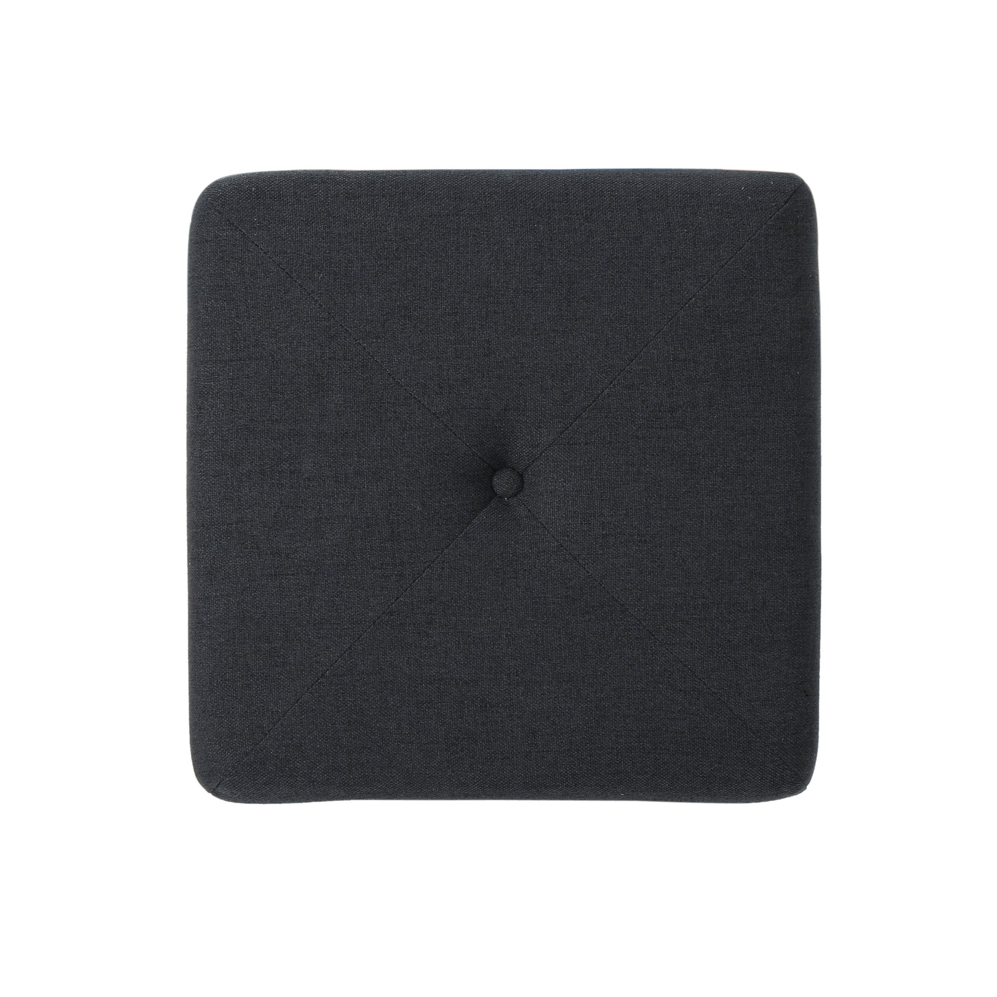 Dark grey fabric ottoman with button tufting and stitched details