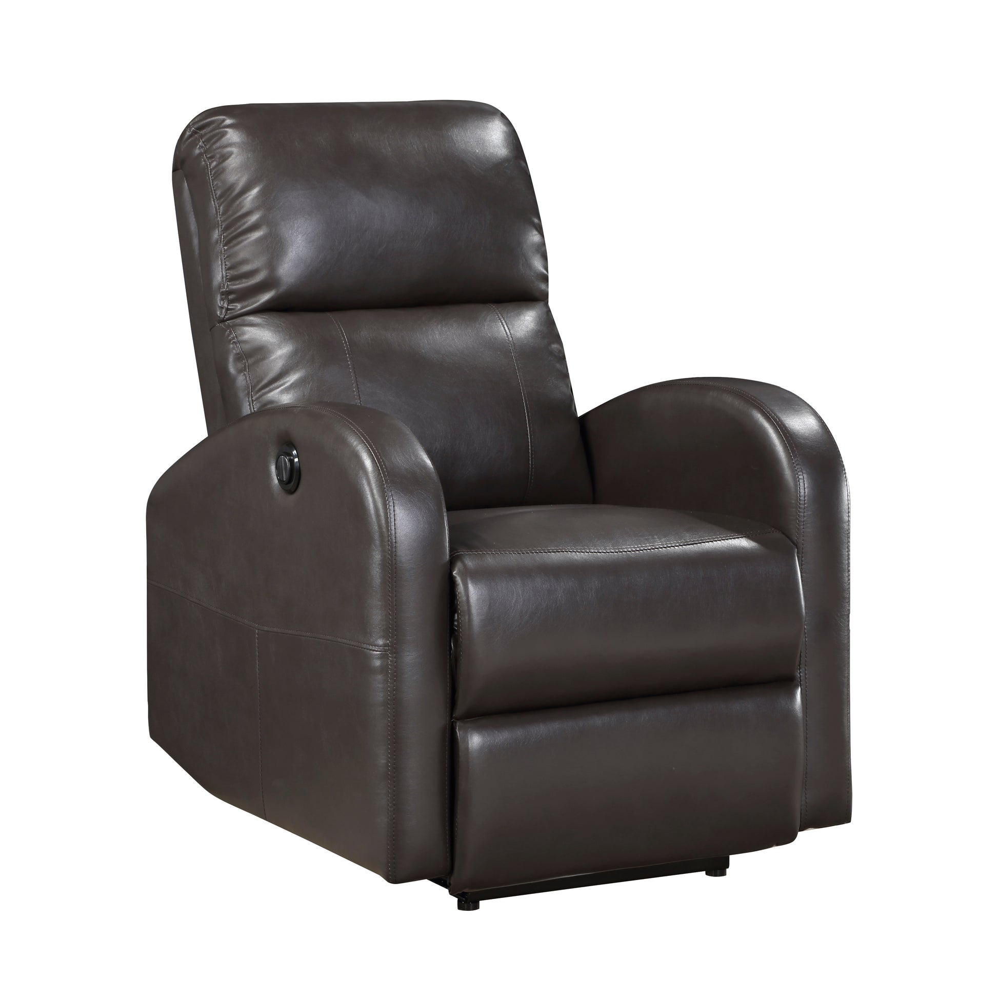 Brown leather recliner chair with padded headrest and armrests