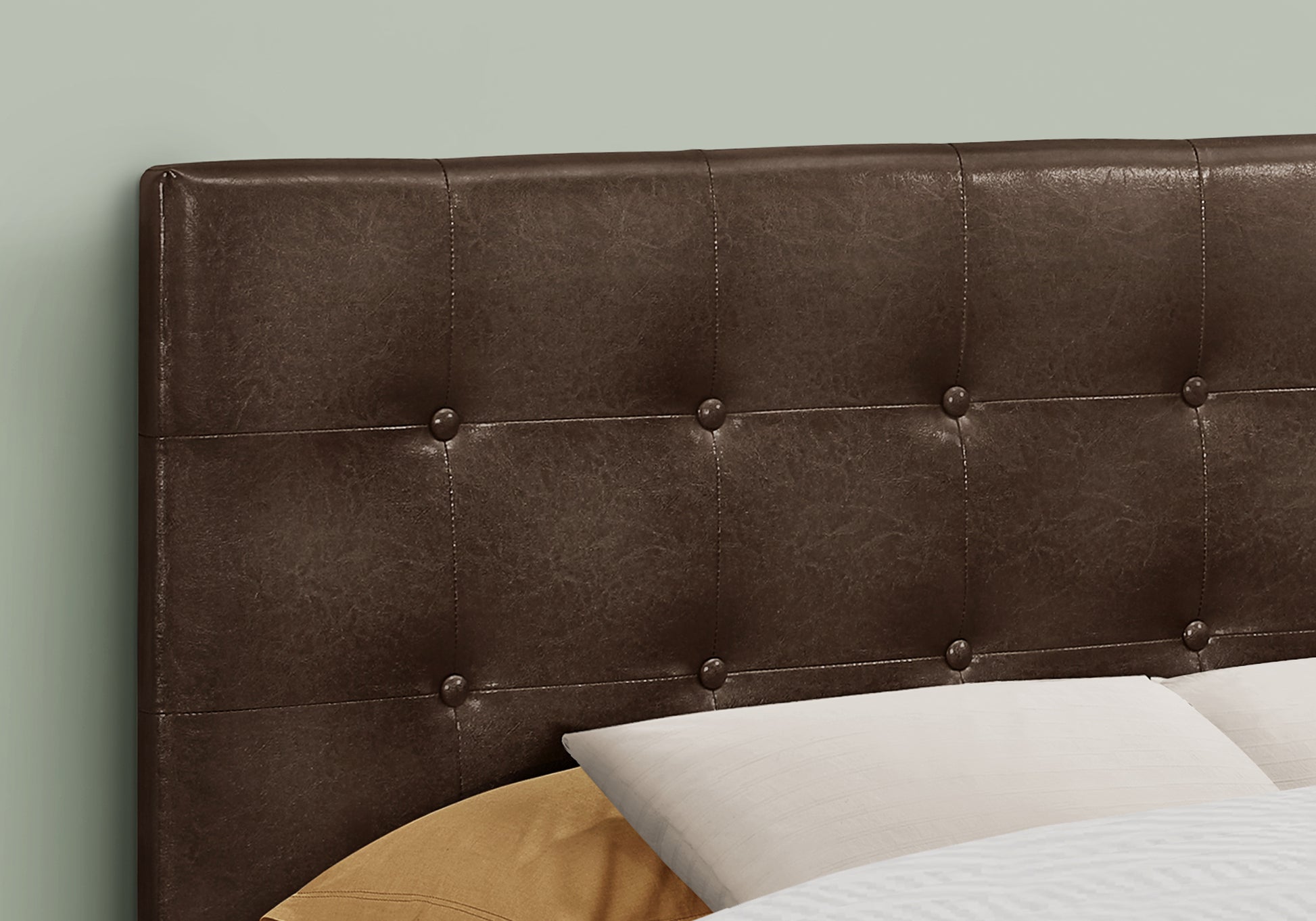 Brown faux leather tufted headboard with button details