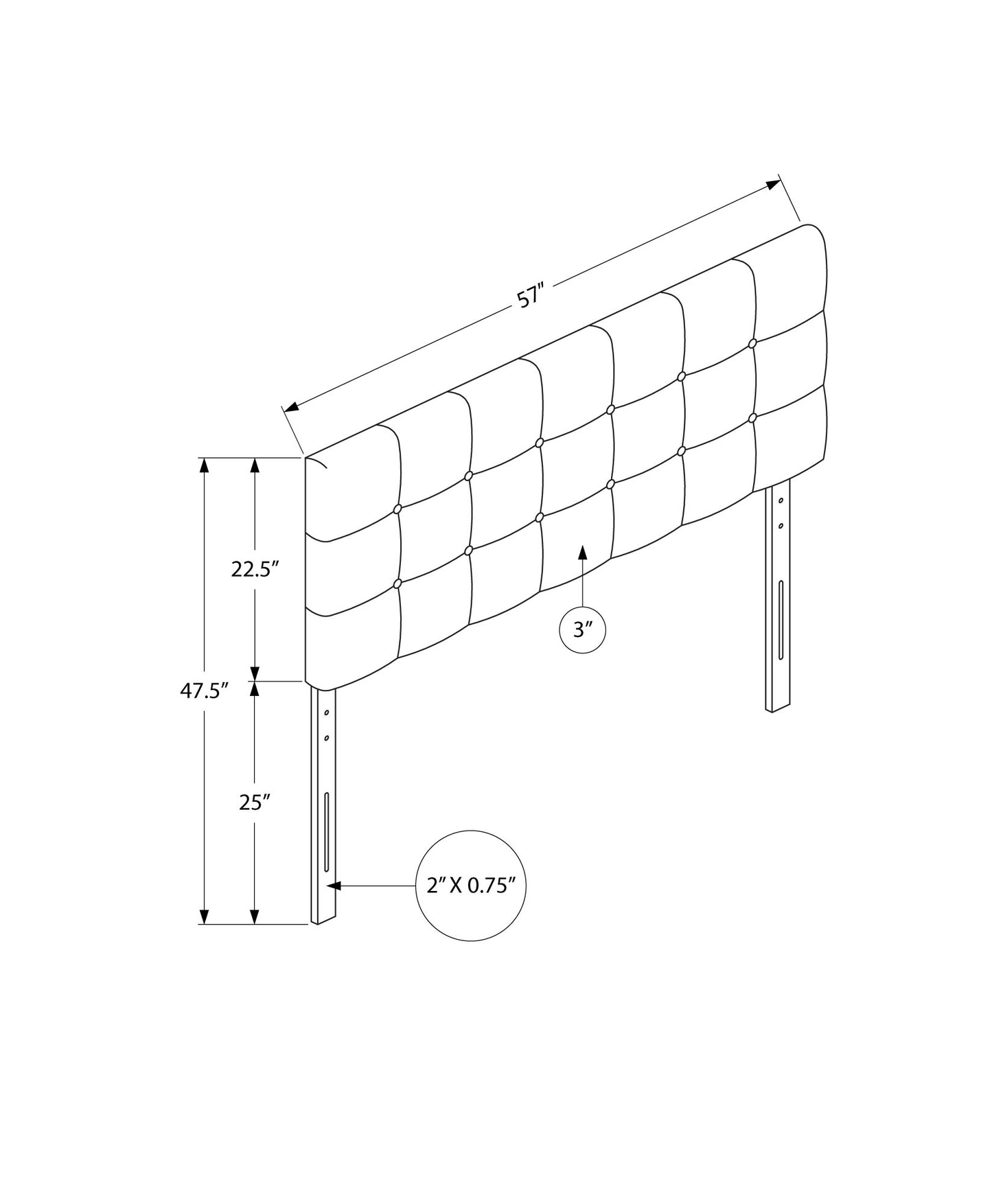 Diagram of a tufted king headboard with dimensions showing inch width and inch height