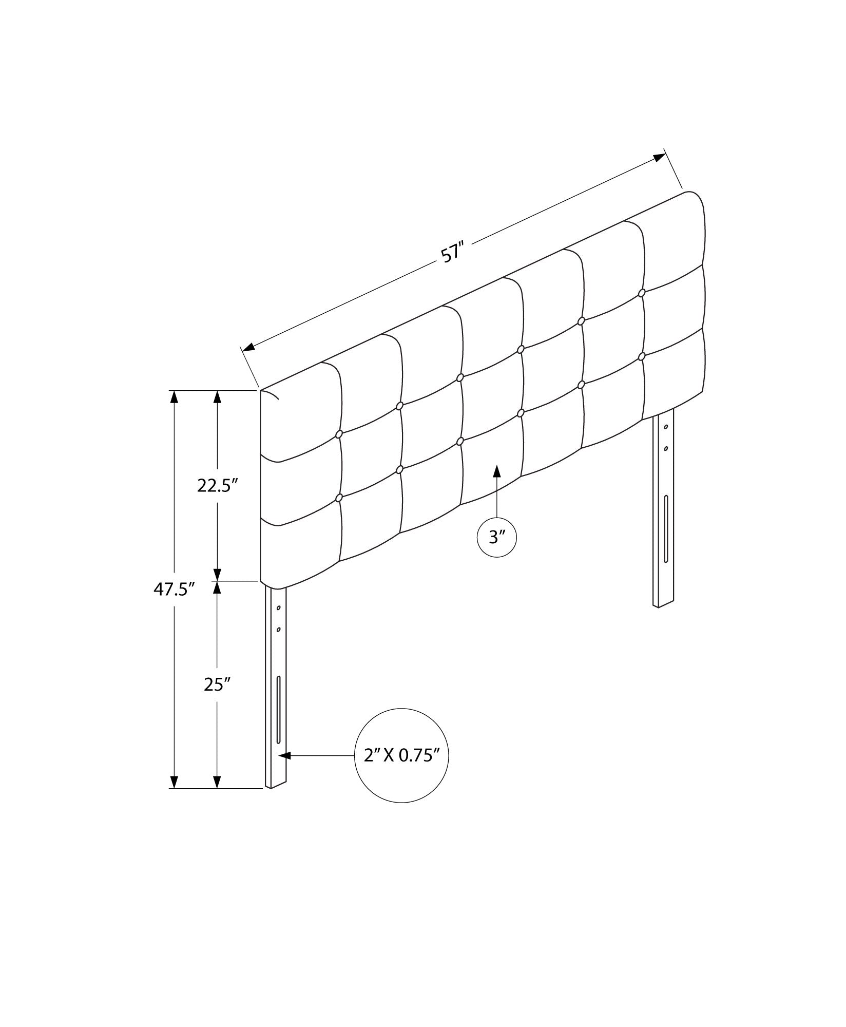 Diagram of a tufted king headboard with dimensions showing inch width and inch height