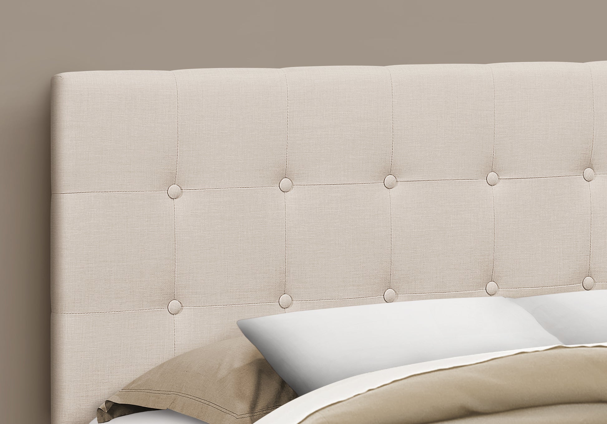 Tufted beige linen headboard with diamond buttontufting modern bedroom furniture