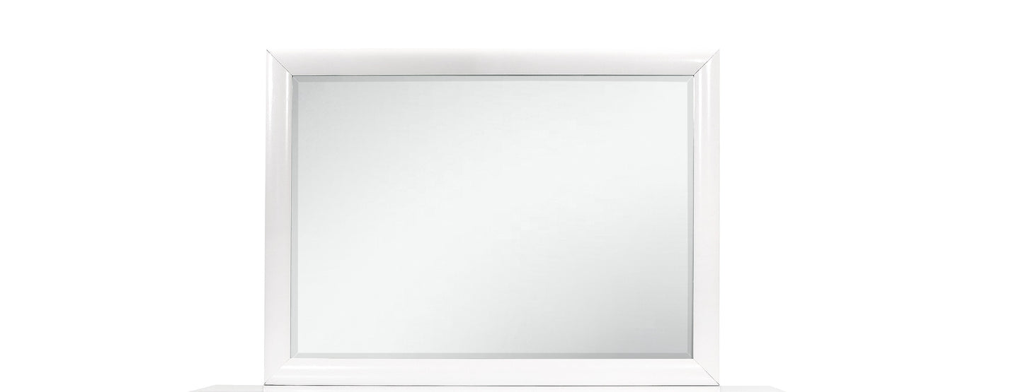 Glossy white framed rectangular wall mirror for contemporary homes