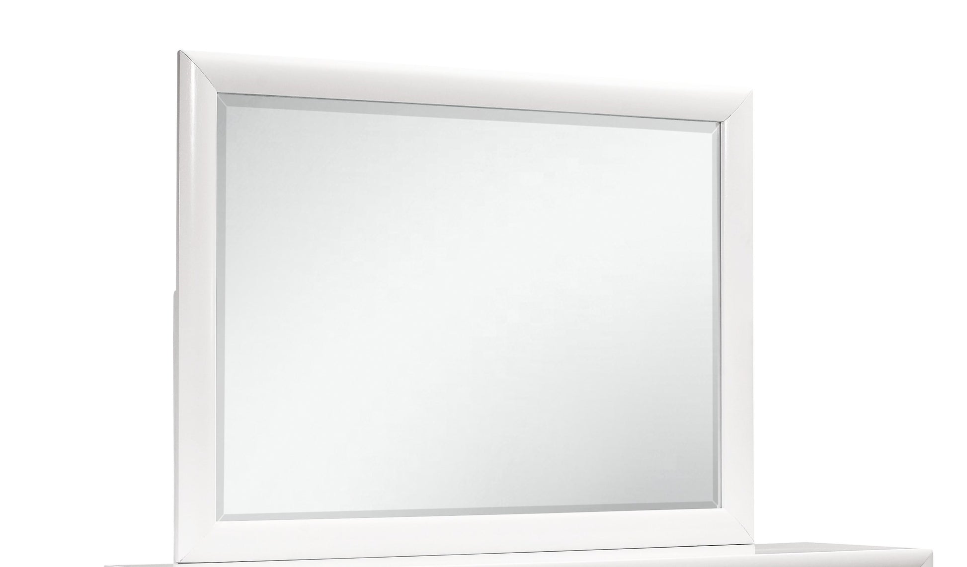Modern white wood framed wall mirror with beveled edge glass for living room decor