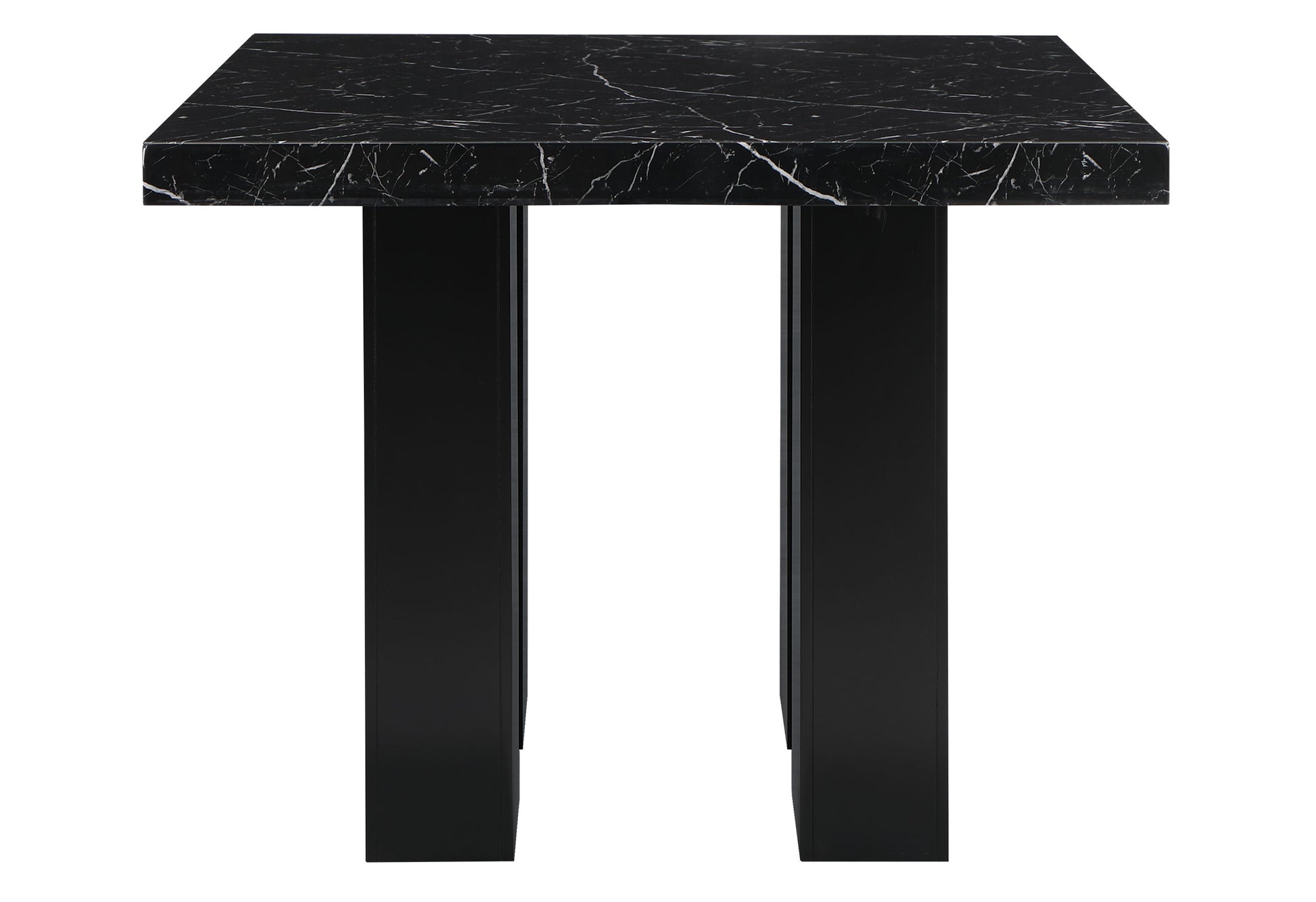 Sleek black marble side table with modern black metal legs perfect for contemporary living spaces