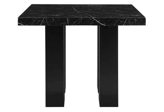 Sleek black marble side table with modern black metal legs perfect for contemporary living spaces
