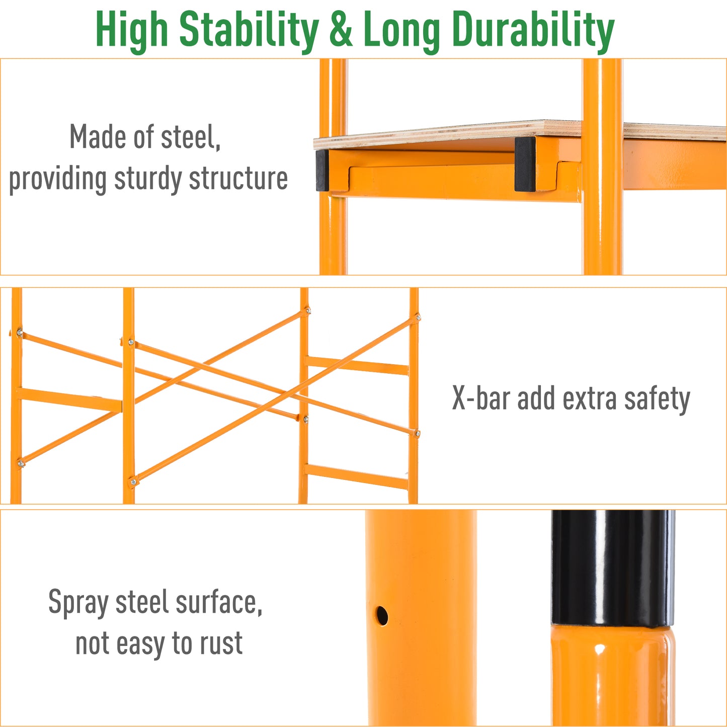 Orange steel shelving unit with a sturdy steel structure