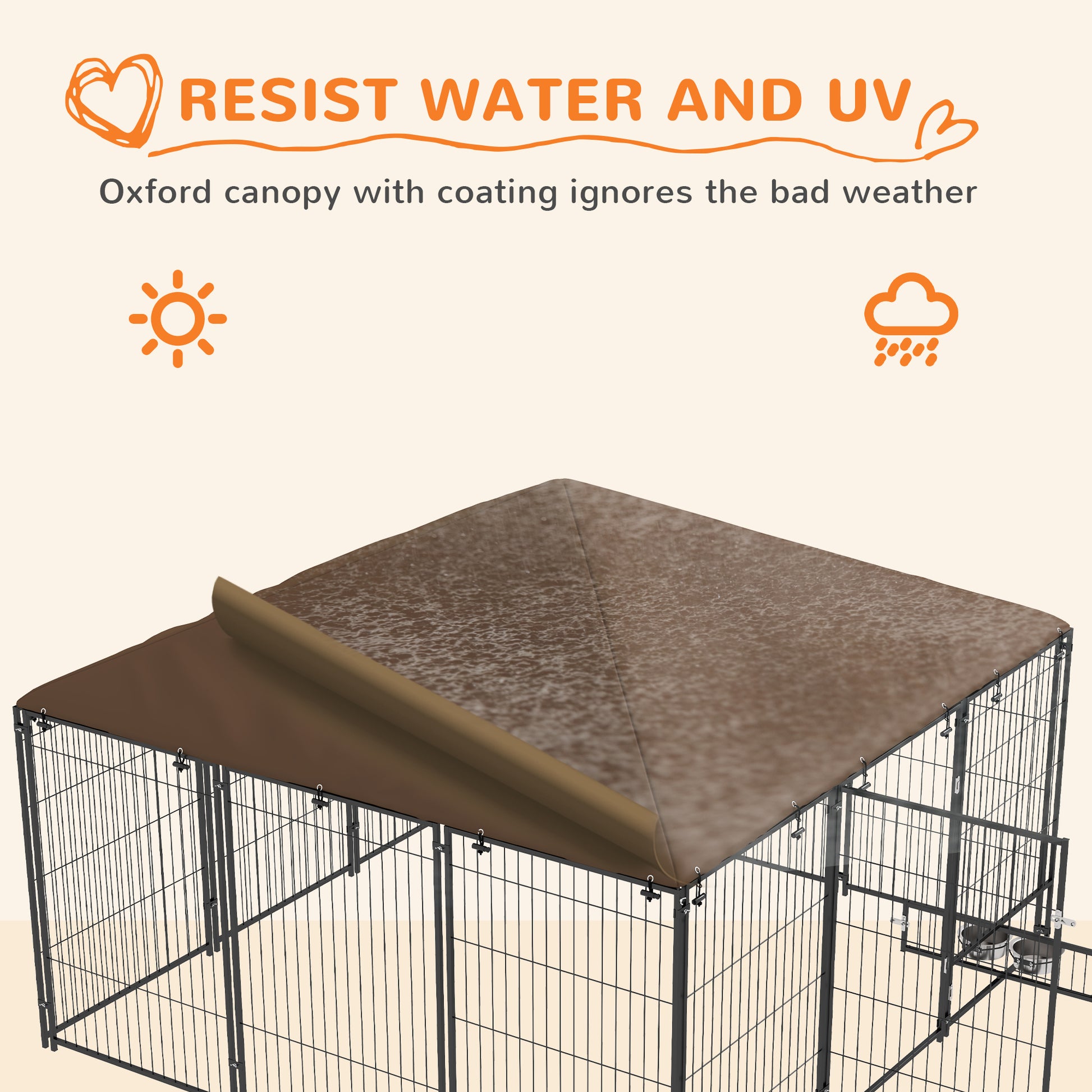 Brown Oxford dog kennel cover resisting water and UV rays