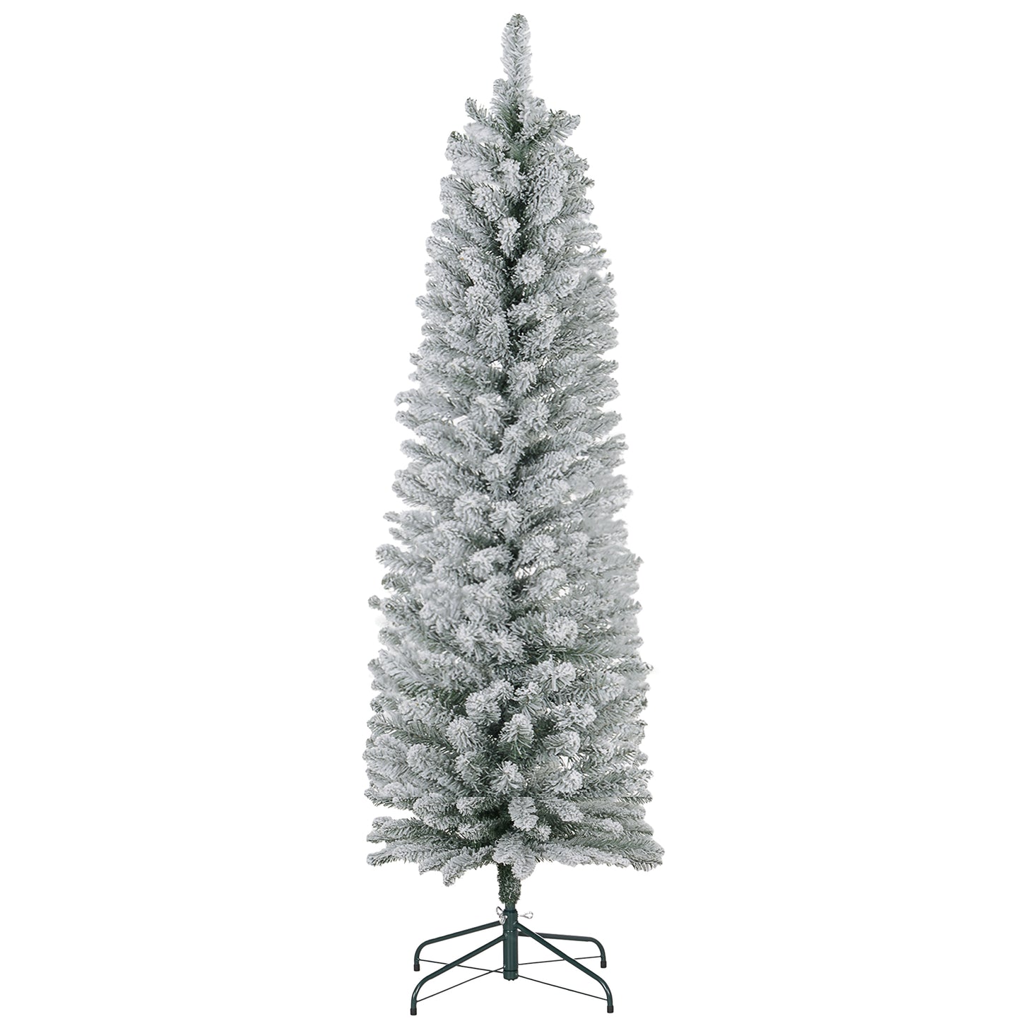 Slim flocked artificial Christmas tree with realistic branches dusted in snow perfect for smaller spaces