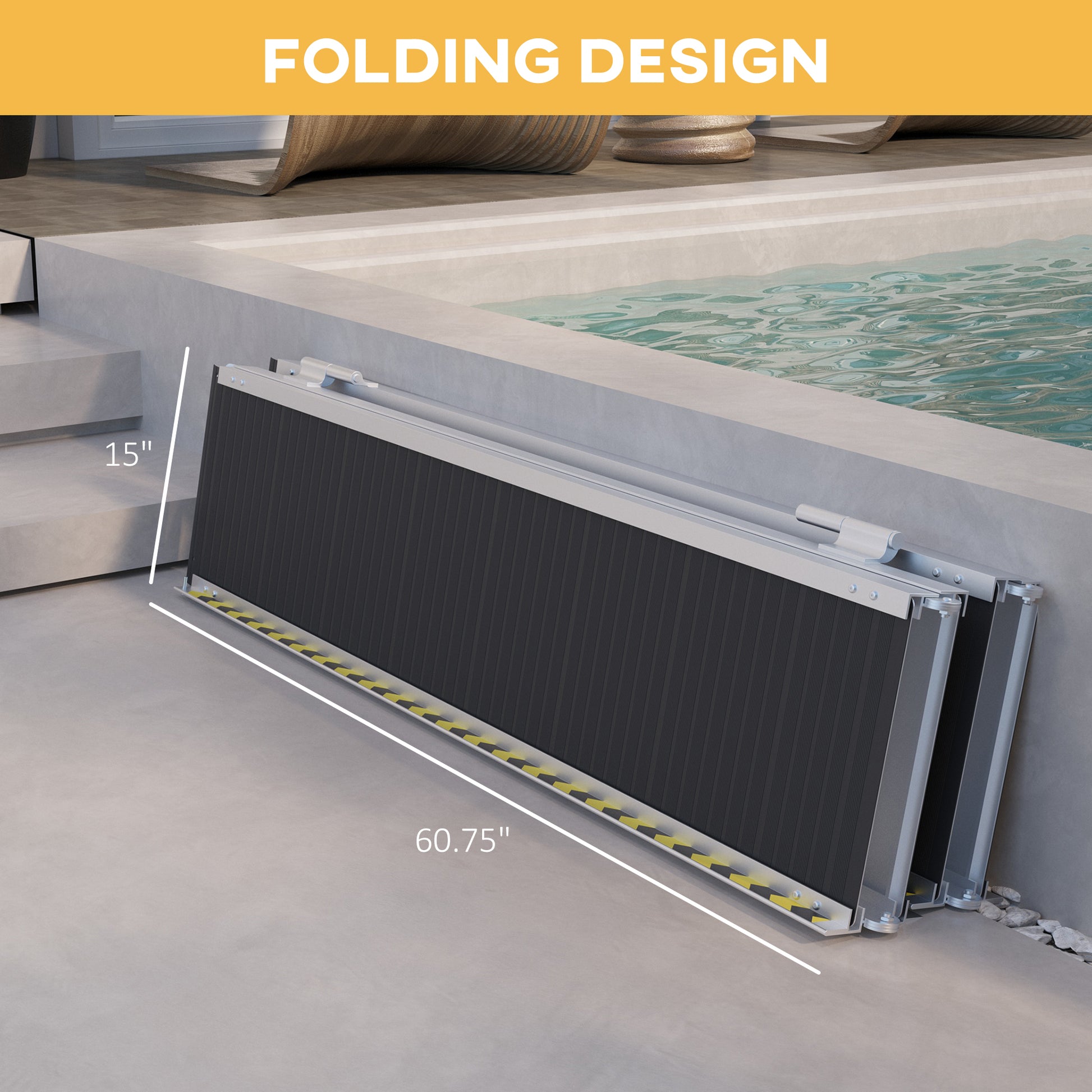 Durable folding ramp  long silver aluminum construction for accessibility needs