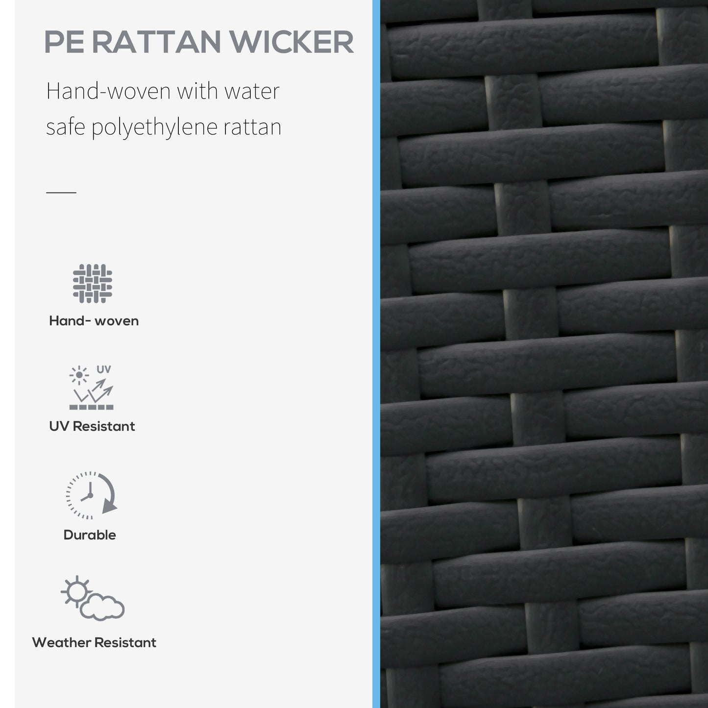 Dark gray PE rattan wicker weave handwoven with watersafe polyethylene for outdoor furniture
