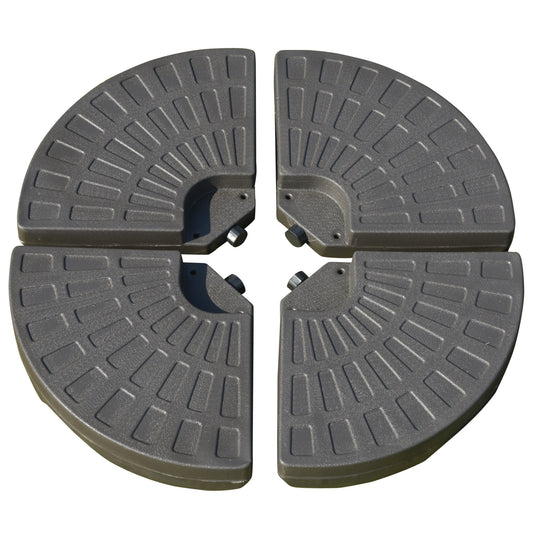 Four dark grey patio umbrella base sections with textured surface