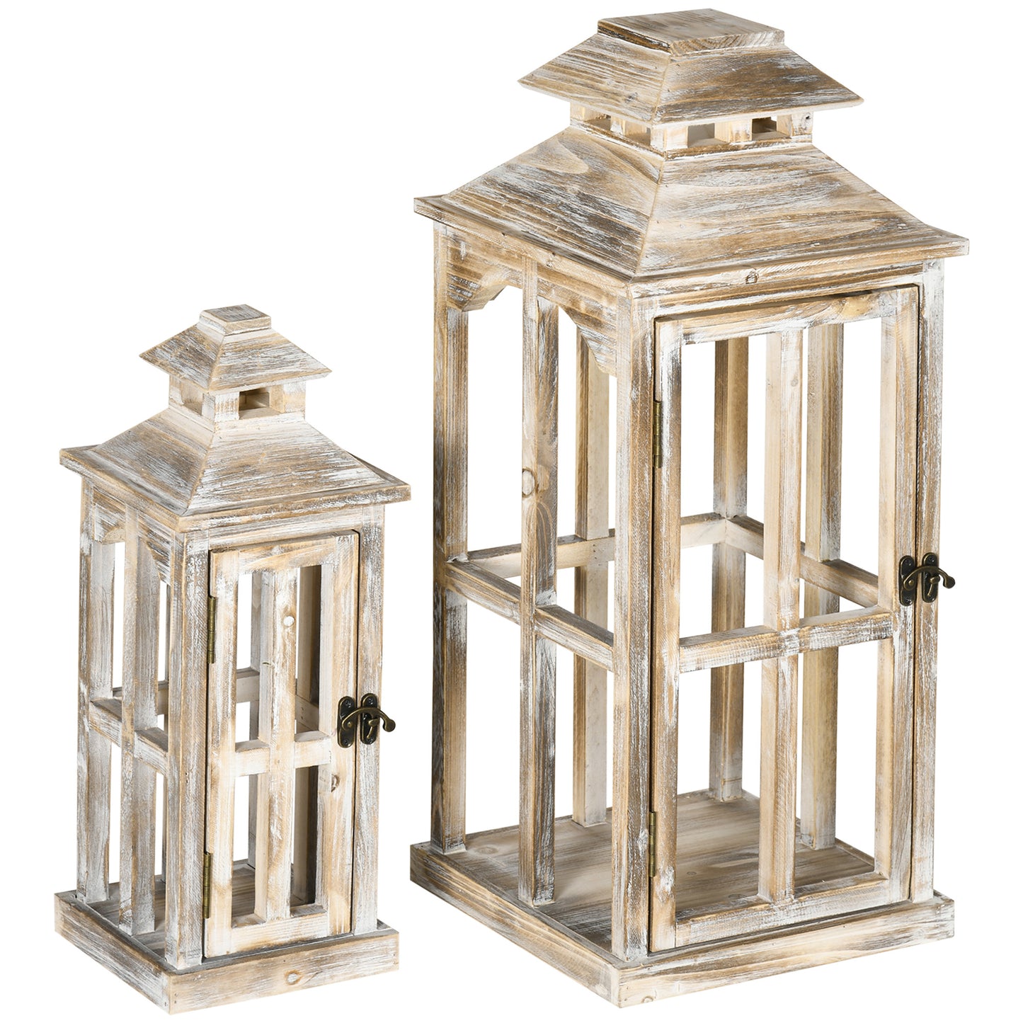Rustic distressed wooden lantern set white wash finish perfect for wedding decor