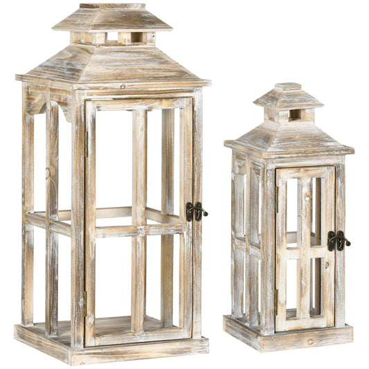Rustic distressed wood lantern set for outdoor decor