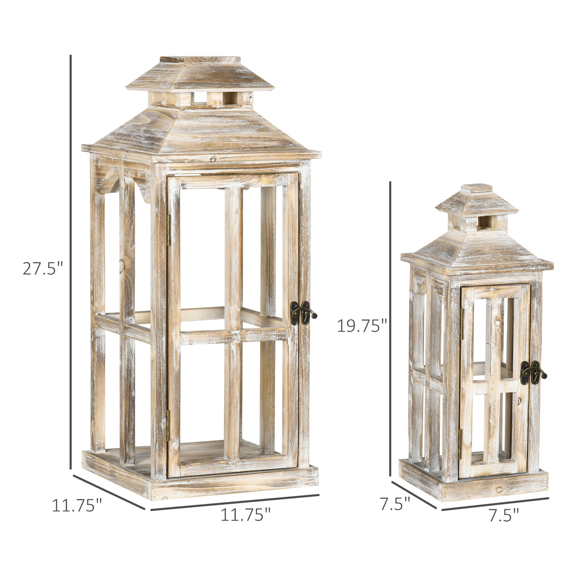 Large distressed wood lantern  inches tall with hinged door and metal latch