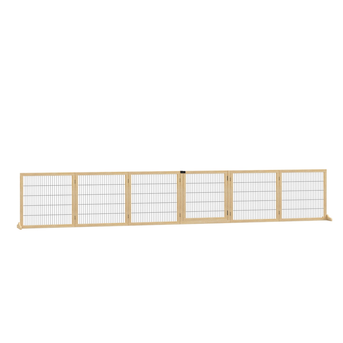 Natural wood expandable dog gate with six adjustable panels