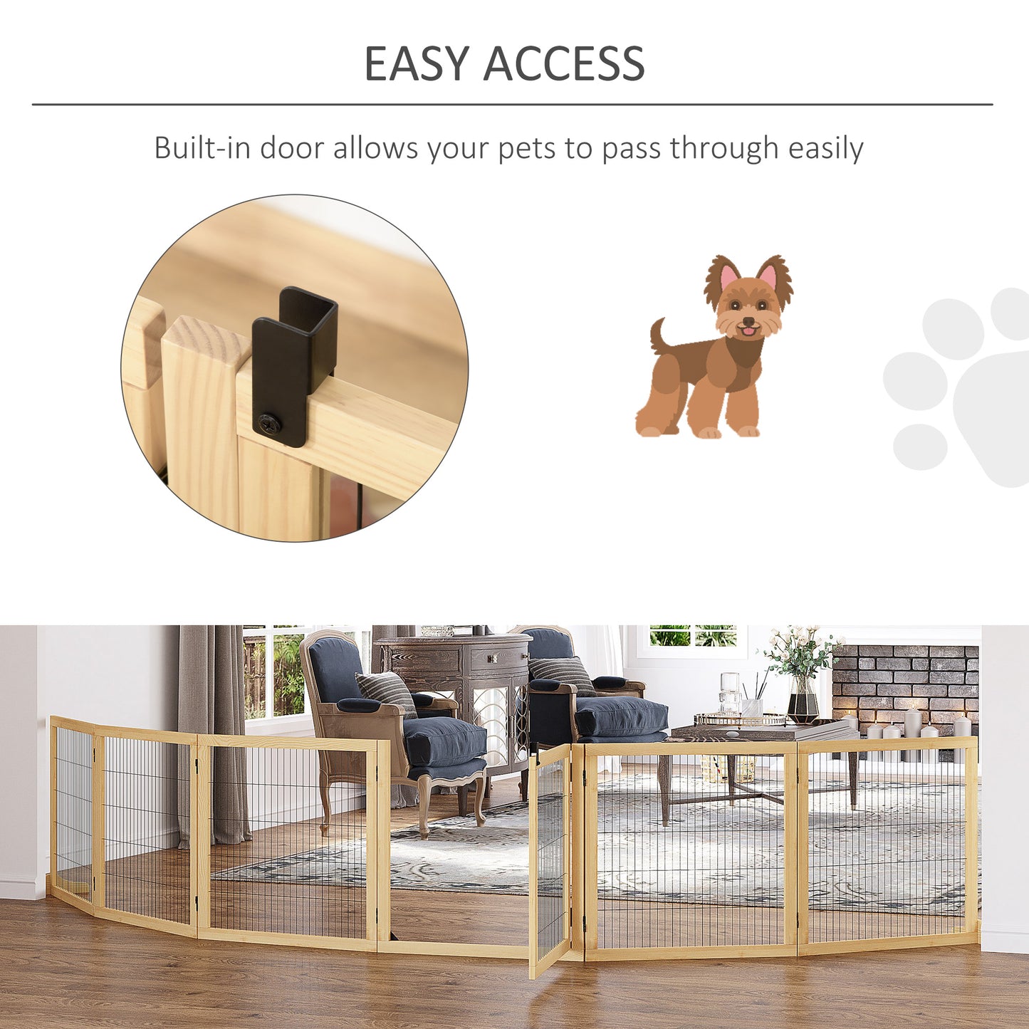 Wooden pet gate with builtin door for easy pet access