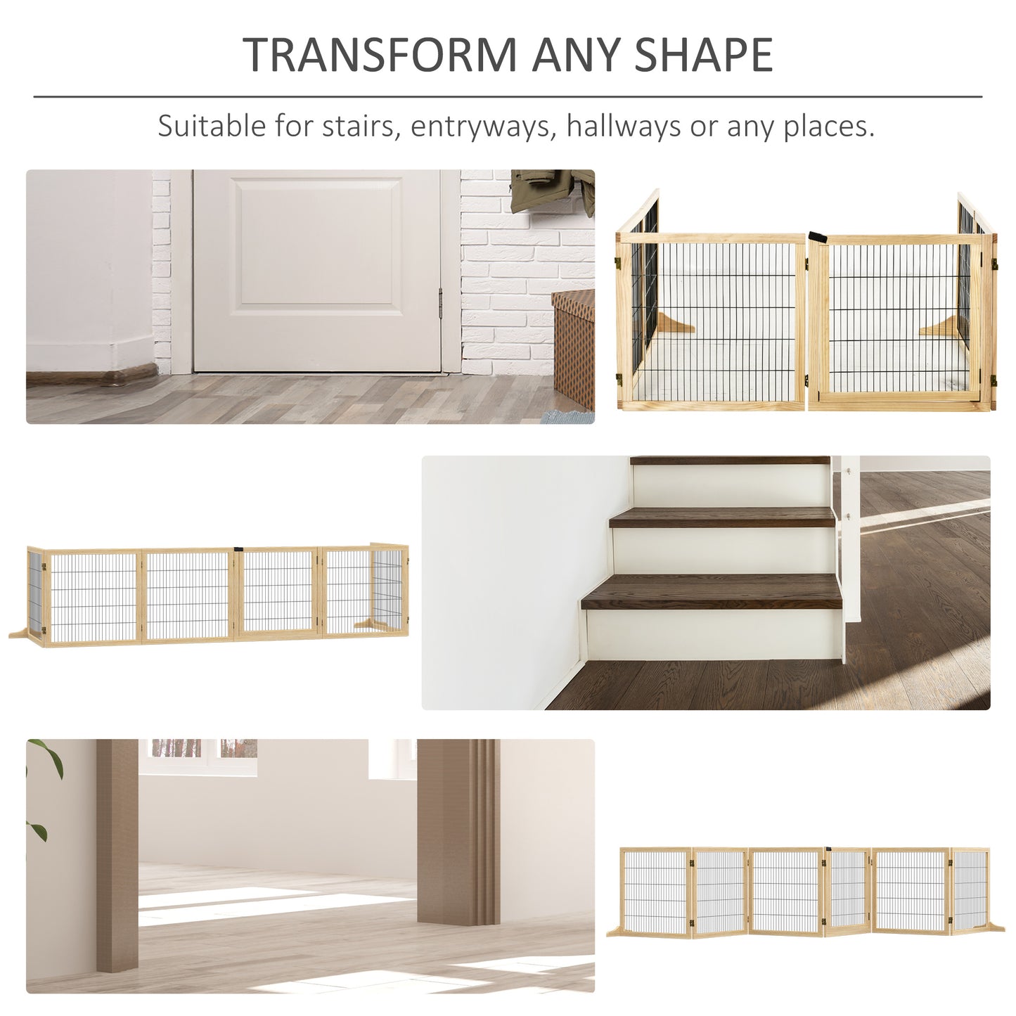 Wooden pet gate with adjustable panels perfect for doorways and stairs