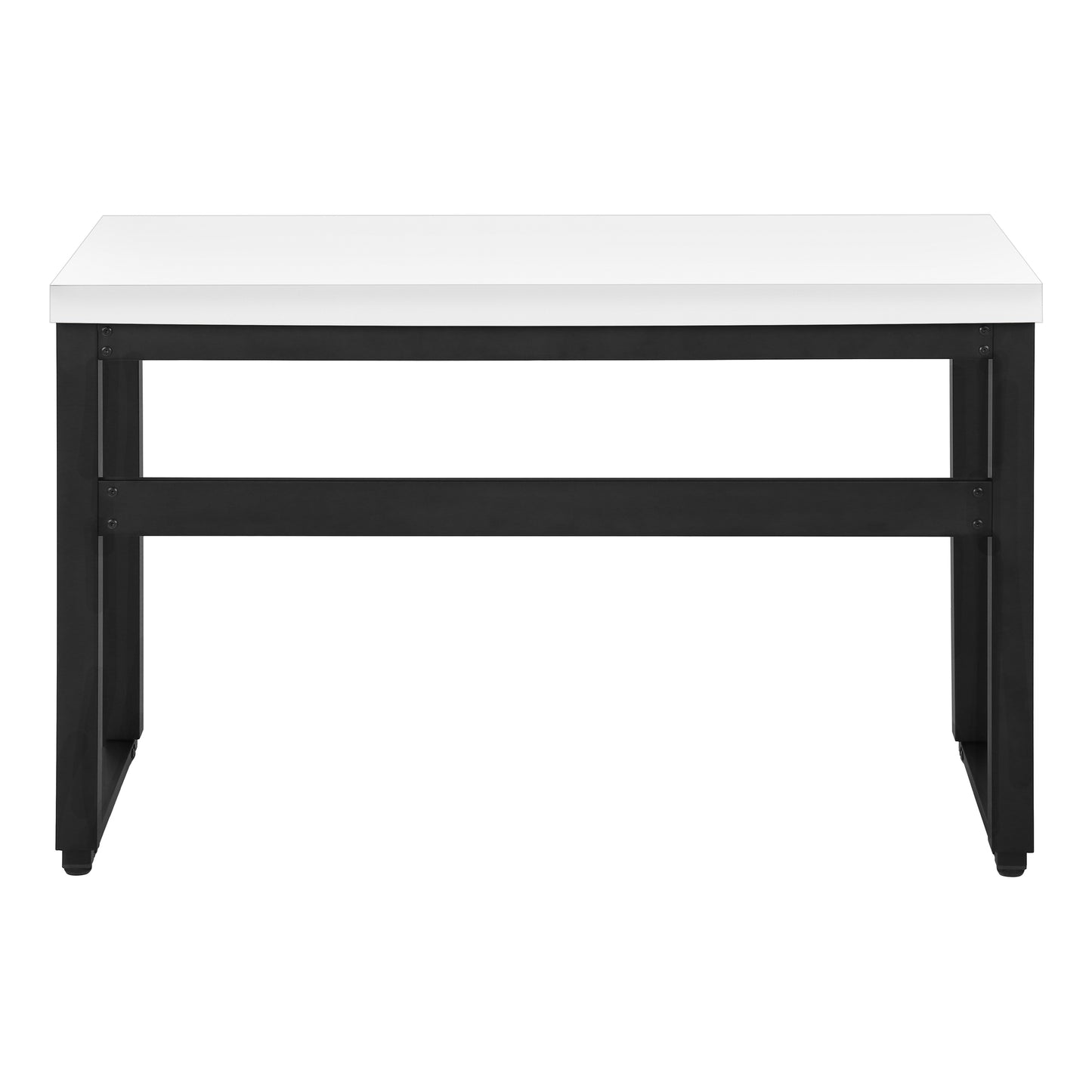 Minimalist white top desk with black metal frame legs for modern home office