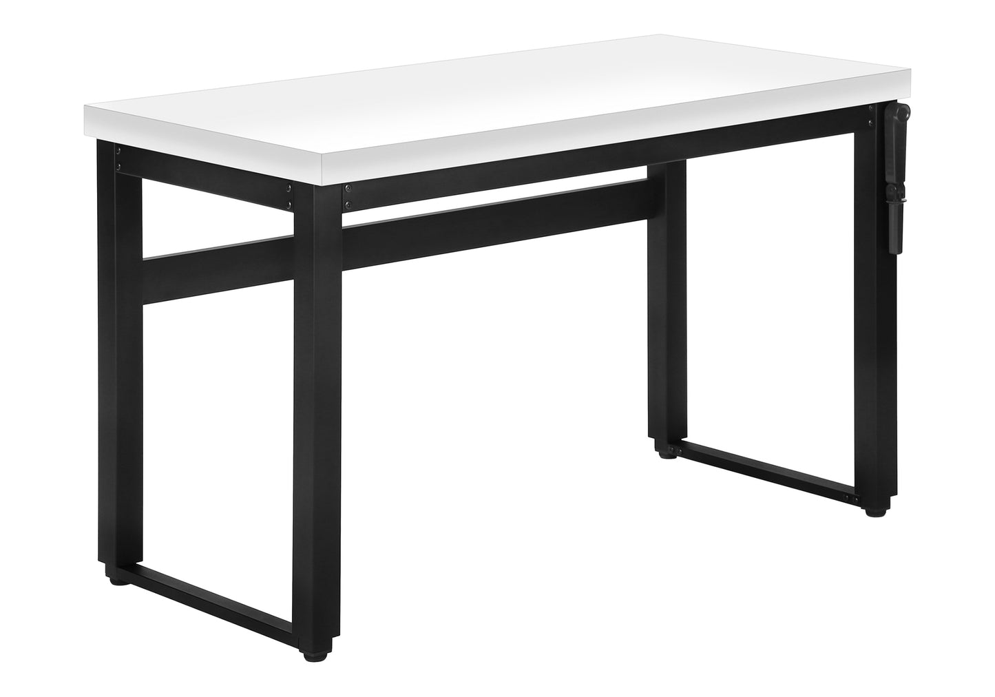 Modern white top desk with black metal frame legs