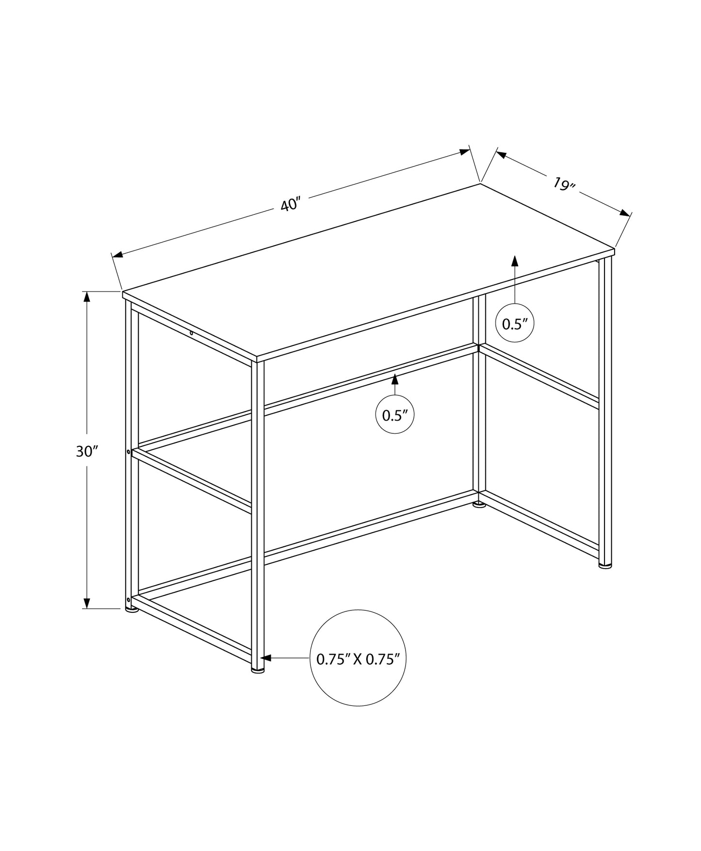 Minimalist metal desk with  height  width and  depth ideal for home offices