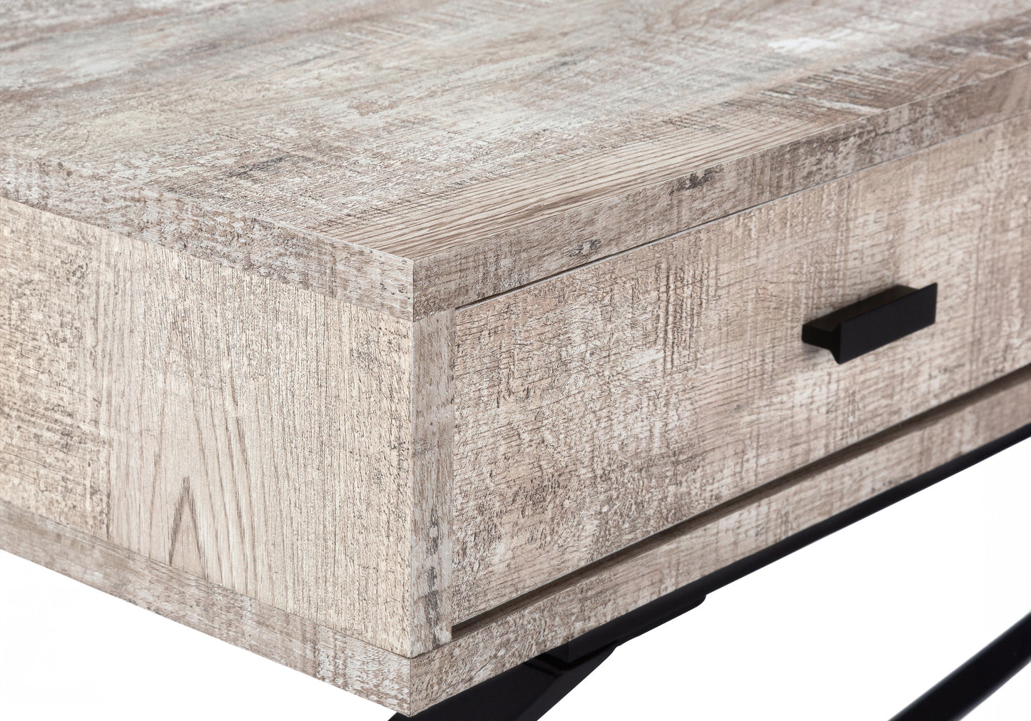 Weathered oak bedside table with black hardware perfect for modern bedrooms